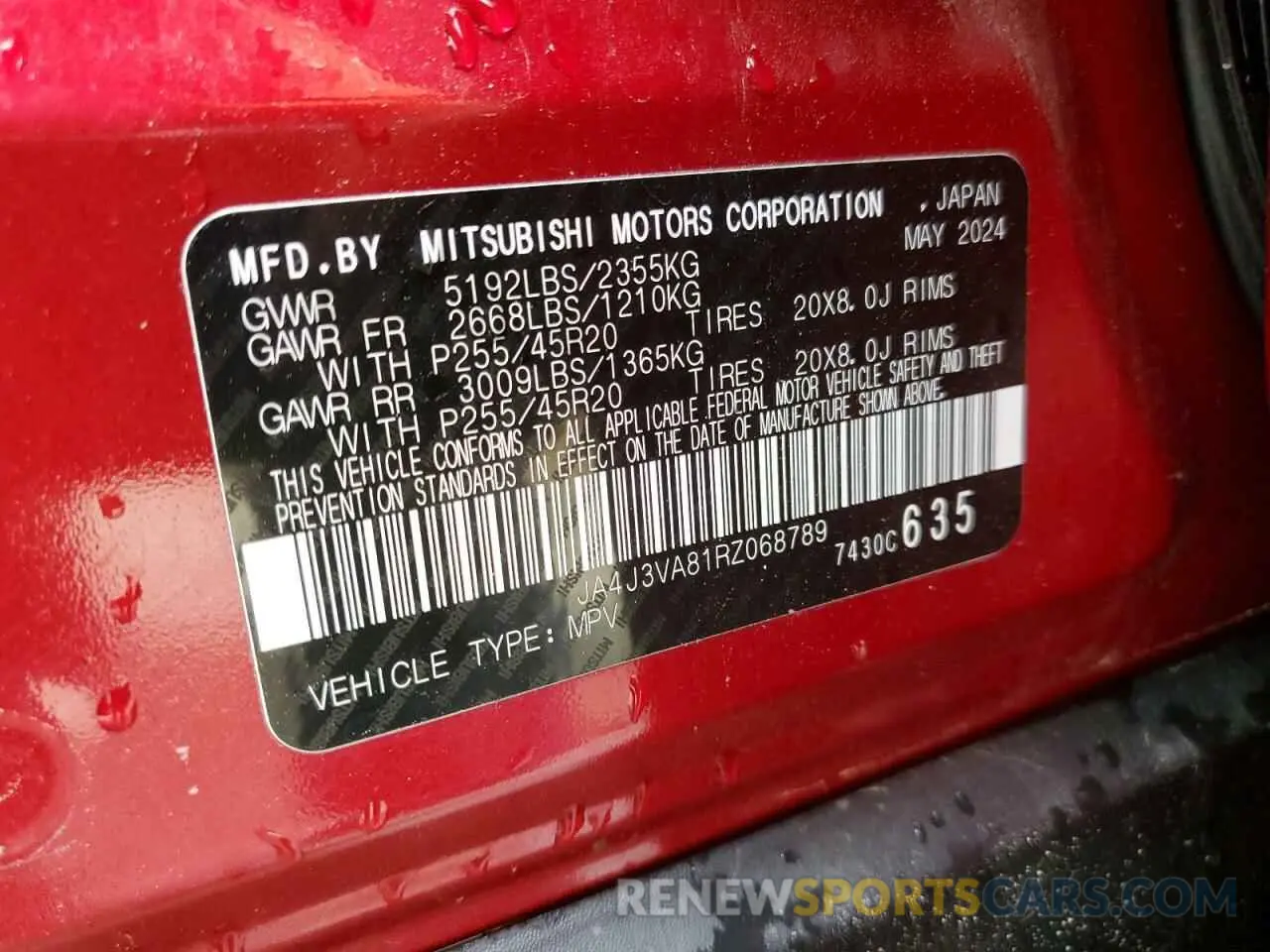 13 Photograph of a damaged car JA4J3VA81RZ068789 MITSUBISHI OUTLANDER 2024