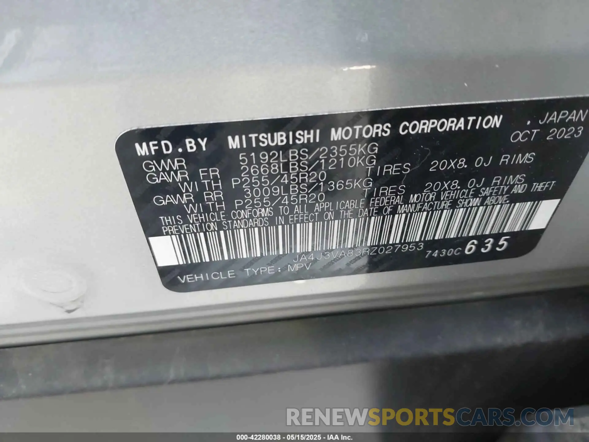 9 Photograph of a damaged car JA4J3VA83RZ027953 MITSUBISHI OUTLANDER 2024