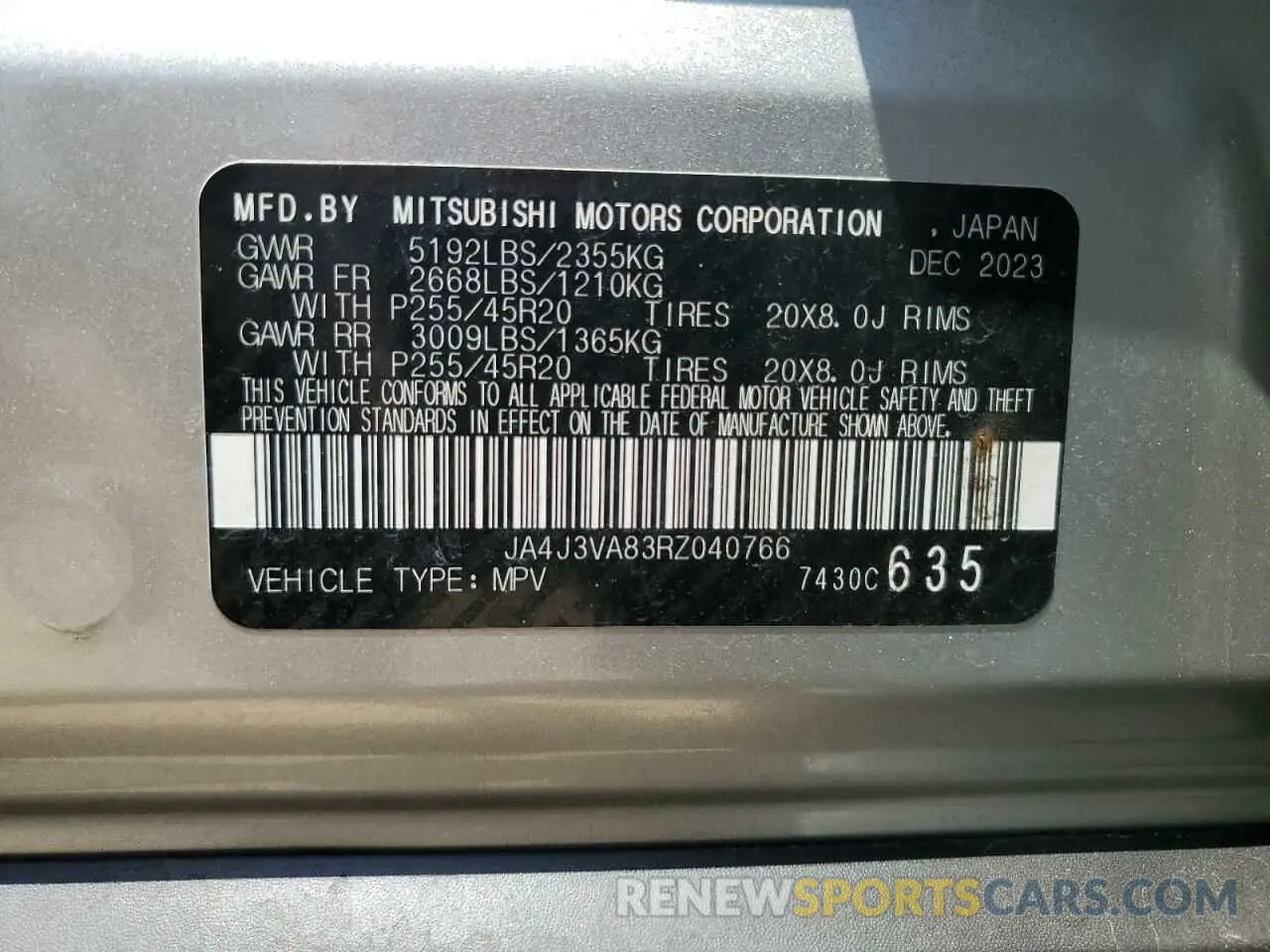 13 Photograph of a damaged car JA4J3VA83RZ040766 MITSUBISHI OUTLANDER 2024