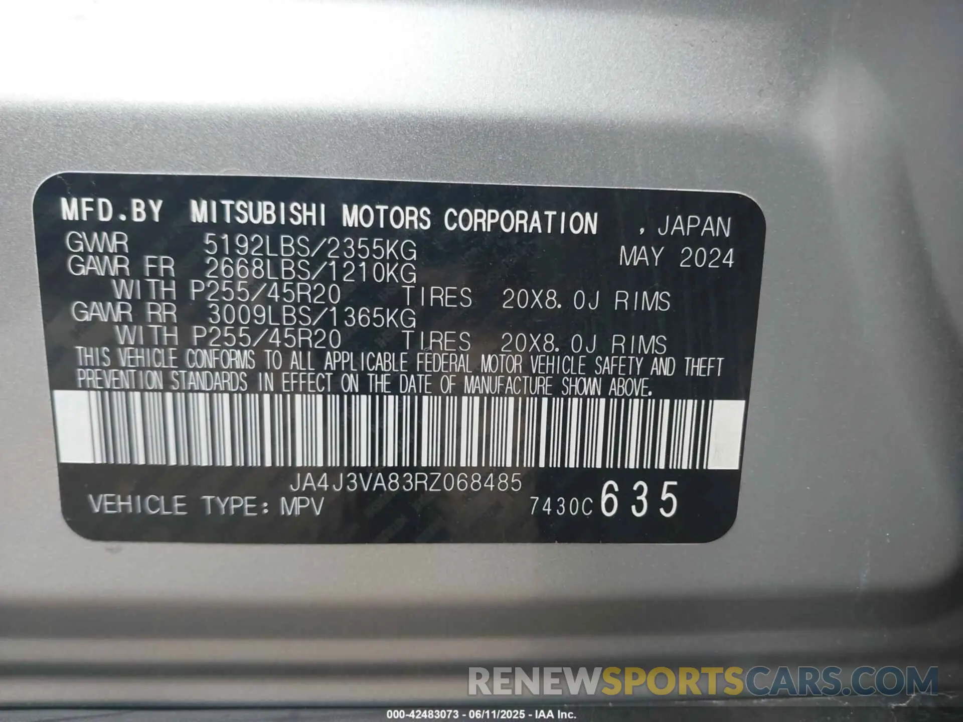 9 Photograph of a damaged car JA4J3VA83RZ068485 MITSUBISHI OUTLANDER 2024