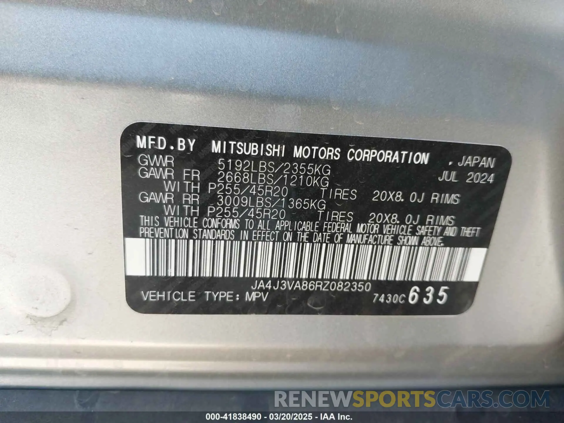 9 Photograph of a damaged car JA4J3VA86RZ082350 MITSUBISHI OUTLANDER 2024