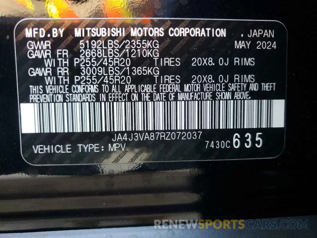 13 Photograph of a damaged car JA4J3VA87RZ072037 MITSUBISHI OUTLANDER 2024