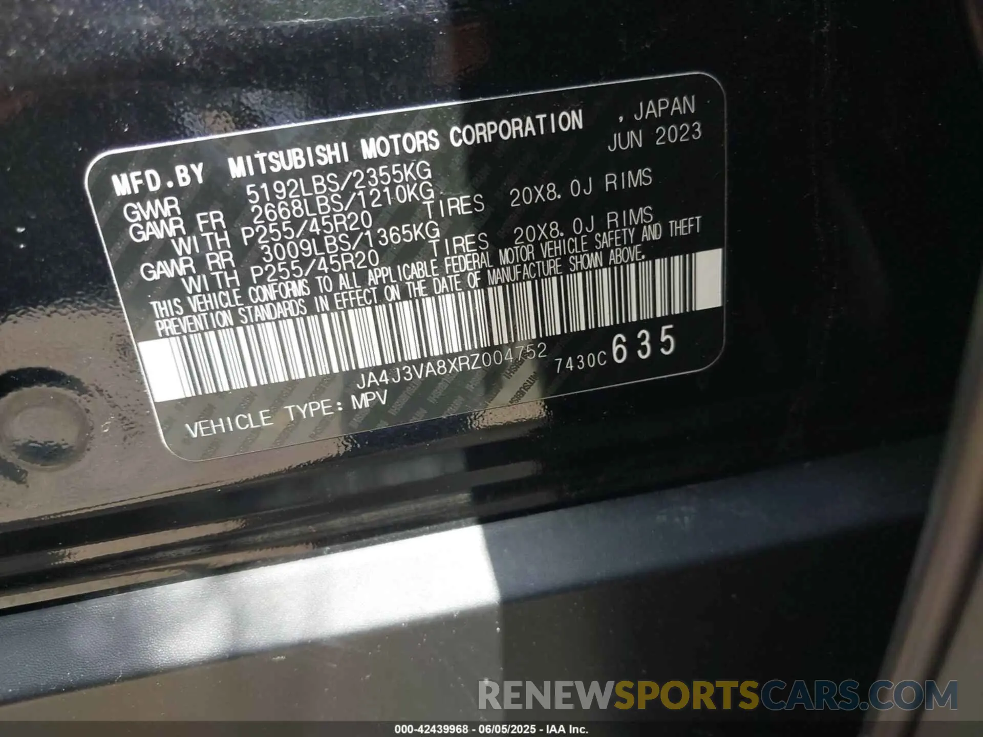 9 Photograph of a damaged car JA4J3VA8XRZ004752 MITSUBISHI OUTLANDER 2024