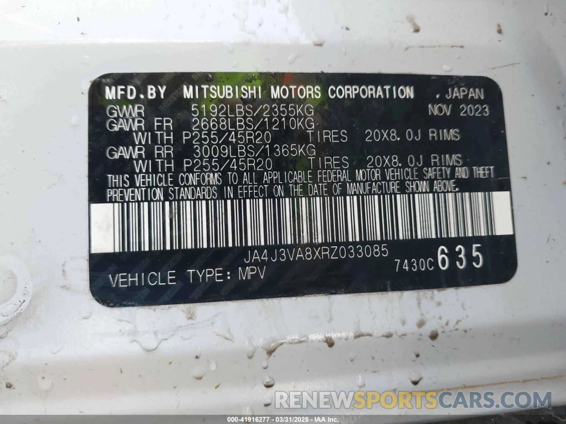 9 Photograph of a damaged car JA4J3VA8XRZ033085 MITSUBISHI OUTLANDER 2024