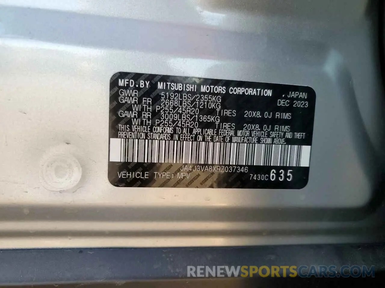 13 Photograph of a damaged car JA4J3VA8XRZ037346 MITSUBISHI OUTLANDER 2024
