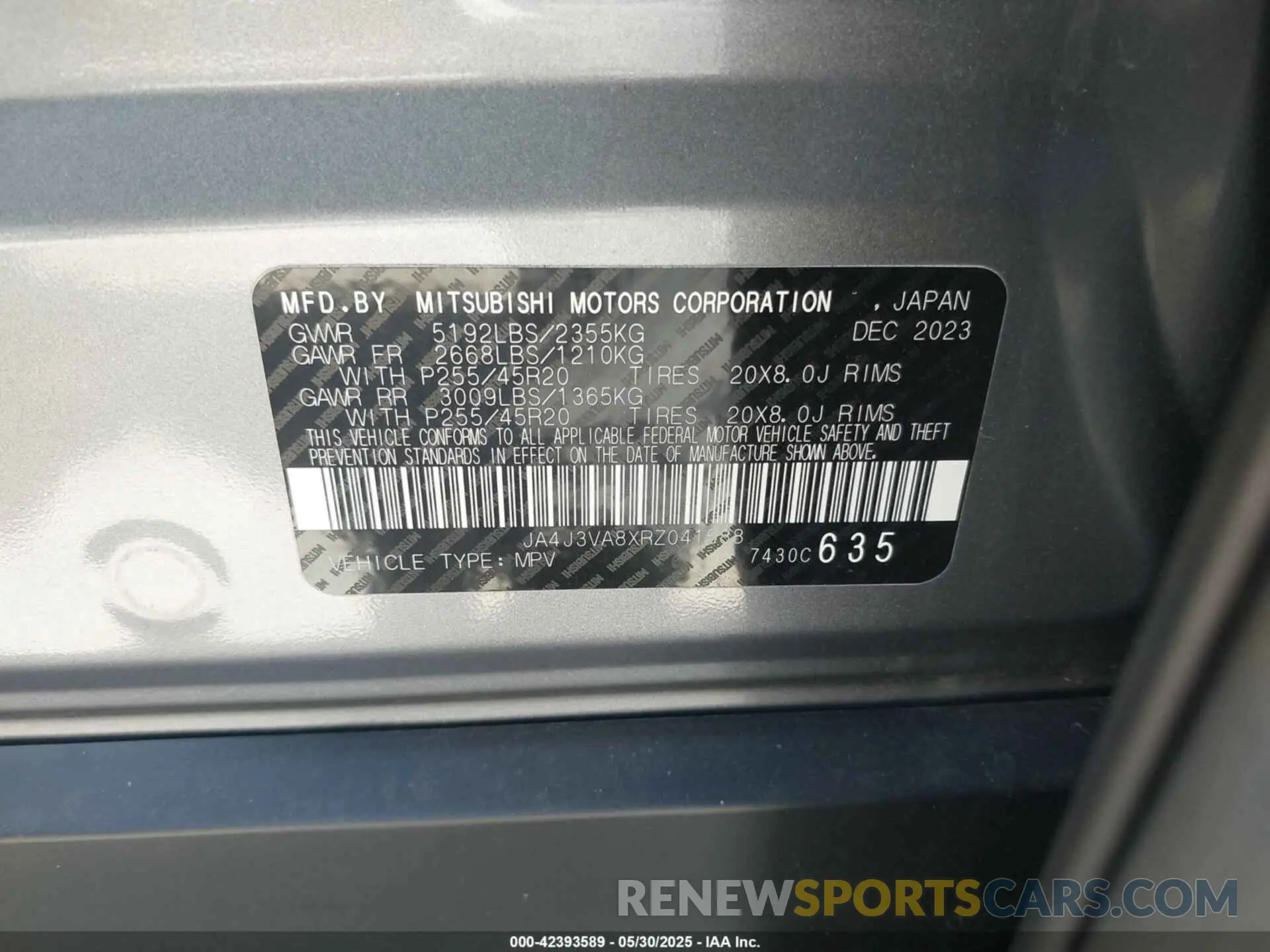 9 Photograph of a damaged car JA4J3VA8XRZ041588 MITSUBISHI OUTLANDER 2024