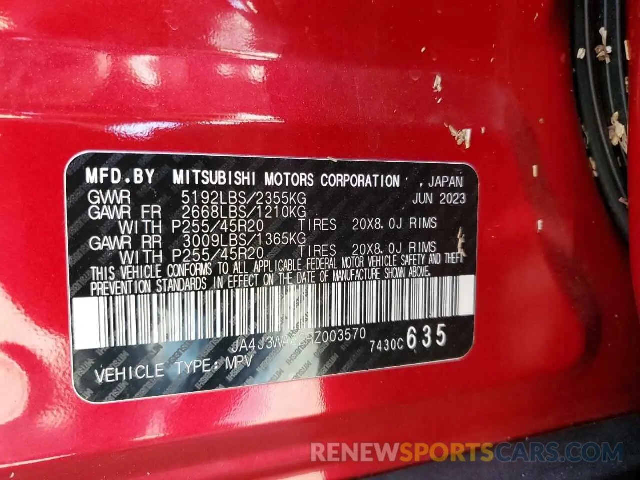 14 Photograph of a damaged car JA4J3WA82RZ003570 MITSUBISHI OUTLANDER 2024