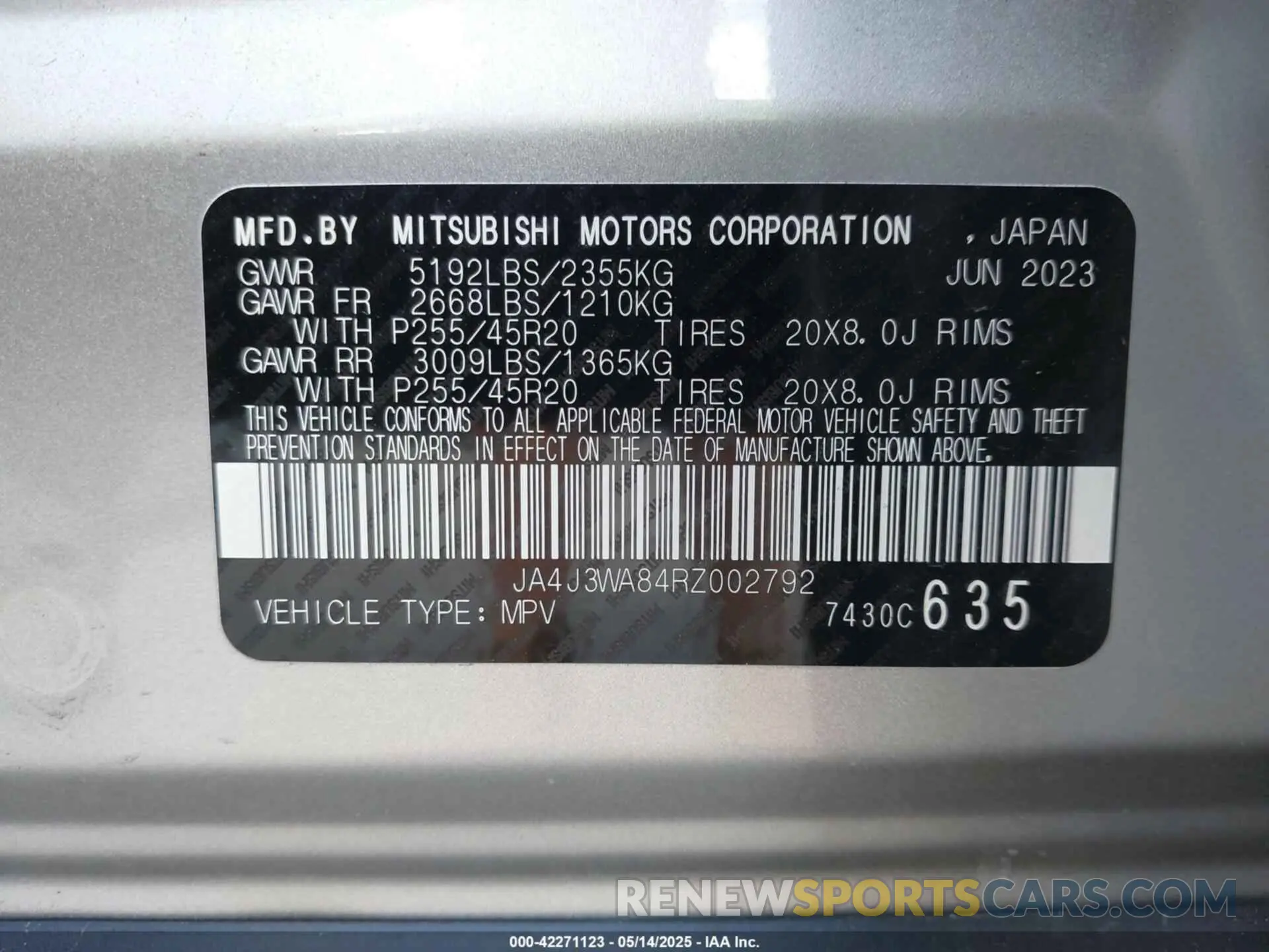 9 Photograph of a damaged car JA4J3WA84RZ002792 MITSUBISHI OUTLANDER 2024