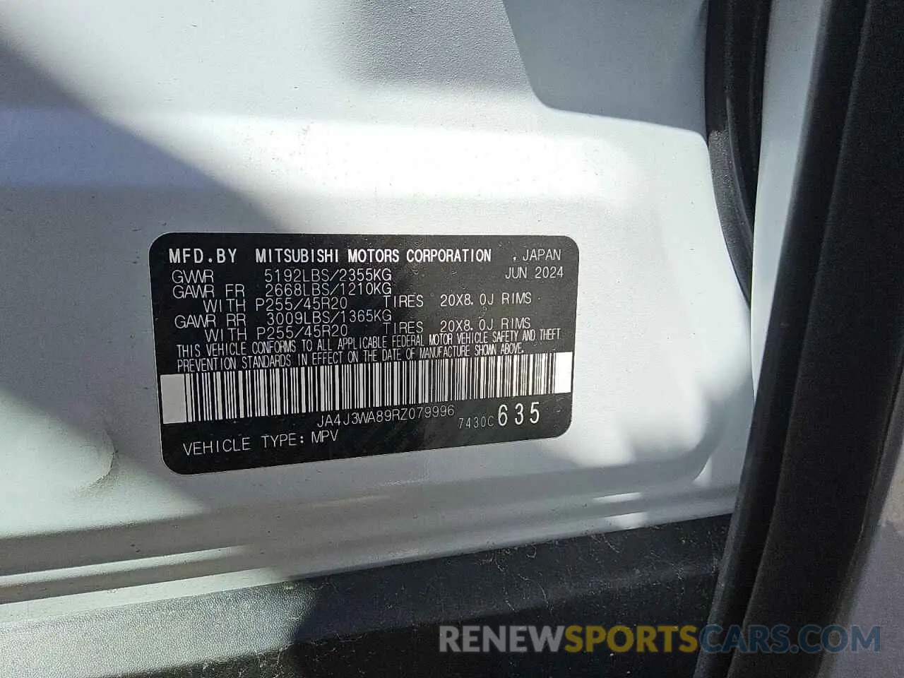 13 Photograph of a damaged car JA4J3WA89RZ079996 MITSUBISHI OUTLANDER 2024