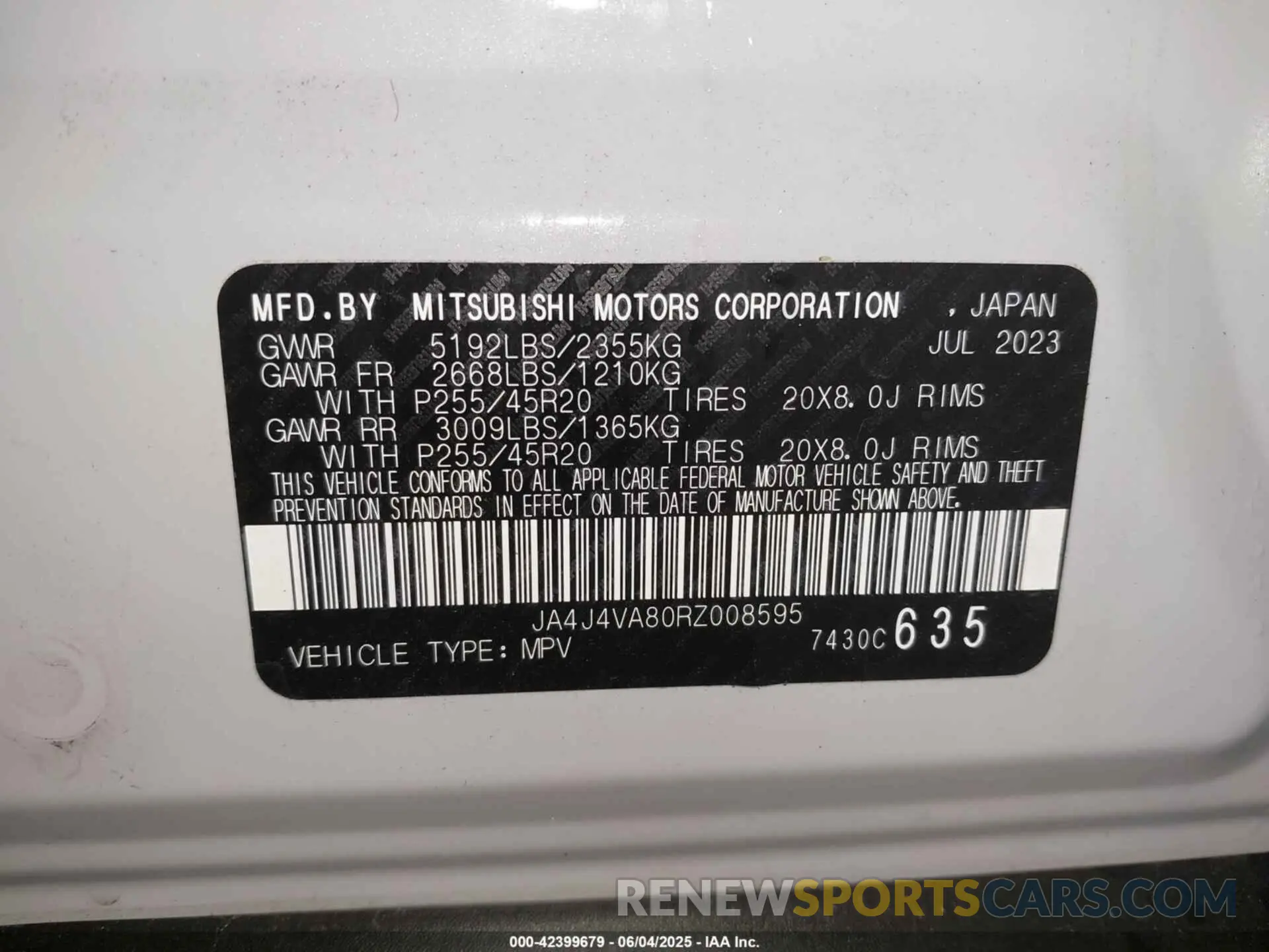 9 Photograph of a damaged car JA4J4VA80RZ008595 MITSUBISHI OUTLANDER 2024
