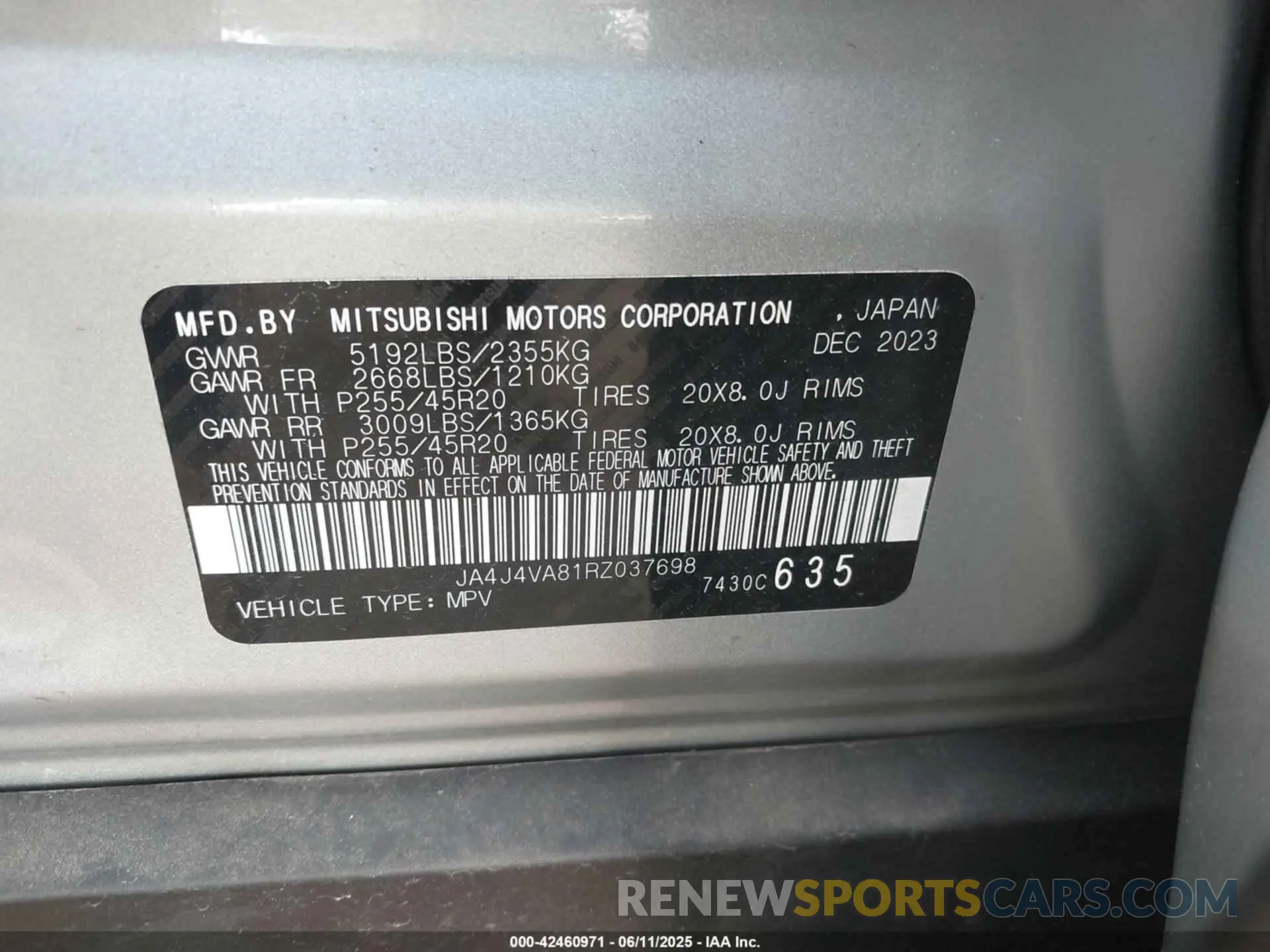 9 Photograph of a damaged car JA4J4VA81RZ037698 MITSUBISHI OUTLANDER 2024