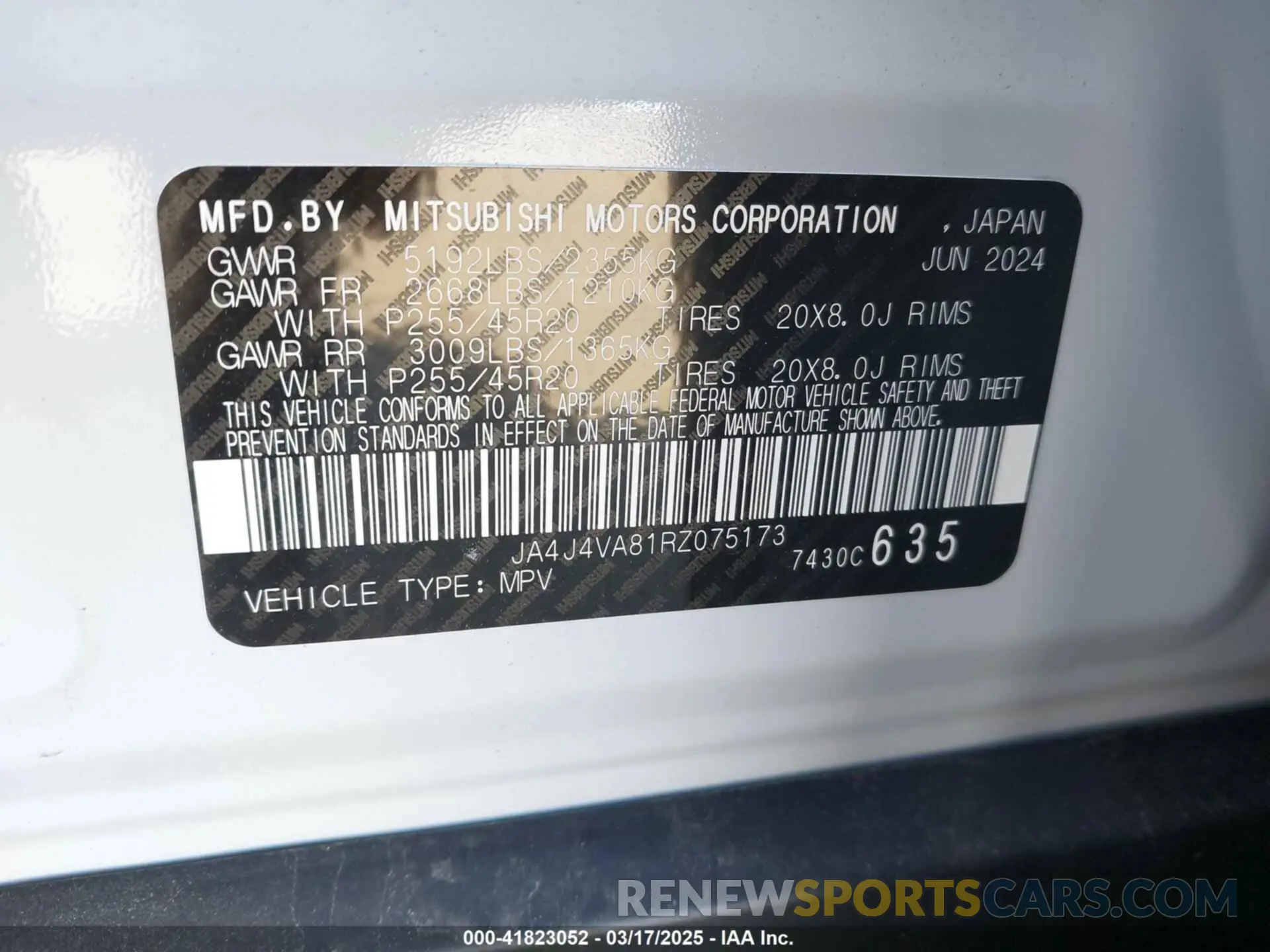 9 Photograph of a damaged car JA4J4VA81RZ075173 MITSUBISHI OUTLANDER 2024