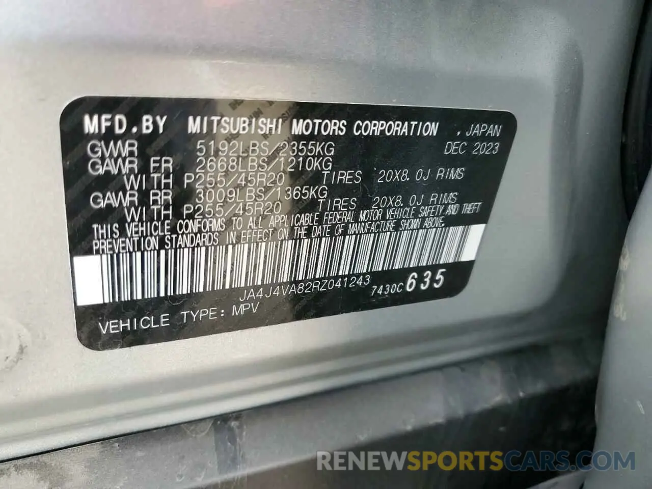 14 Photograph of a damaged car JA4J4VA82RZ041243 MITSUBISHI OUTLANDER 2024