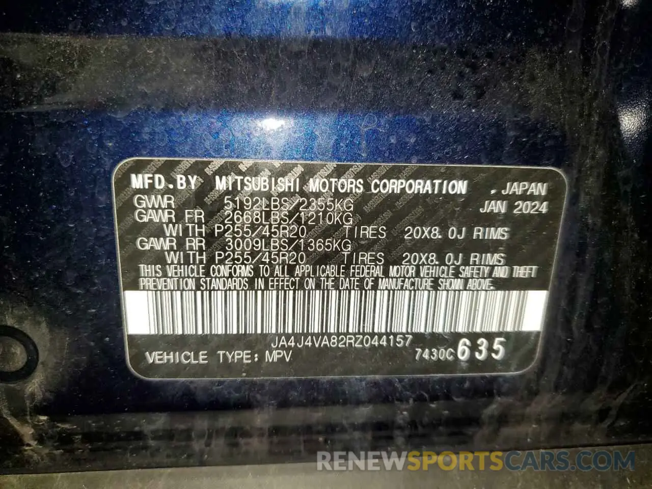 14 Photograph of a damaged car JA4J4VA82RZ044157 MITSUBISHI OUTLANDER 2024