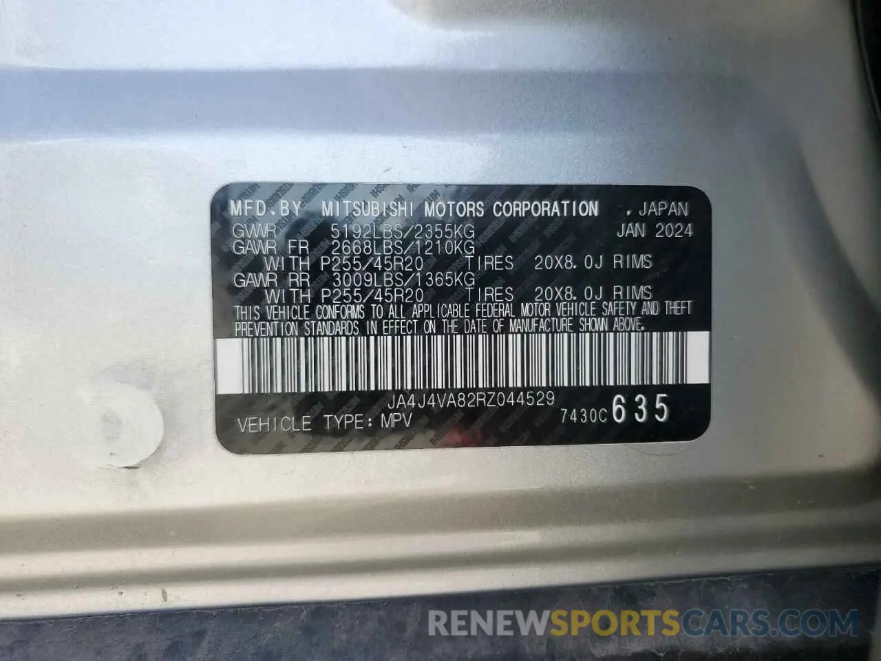 14 Photograph of a damaged car JA4J4VA82RZ044529 MITSUBISHI OUTLANDER 2024