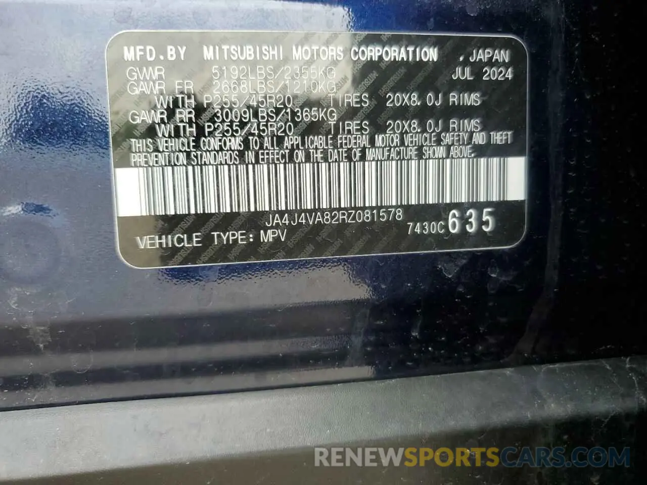 13 Photograph of a damaged car JA4J4VA82RZ081578 MITSUBISHI OUTLANDER 2024