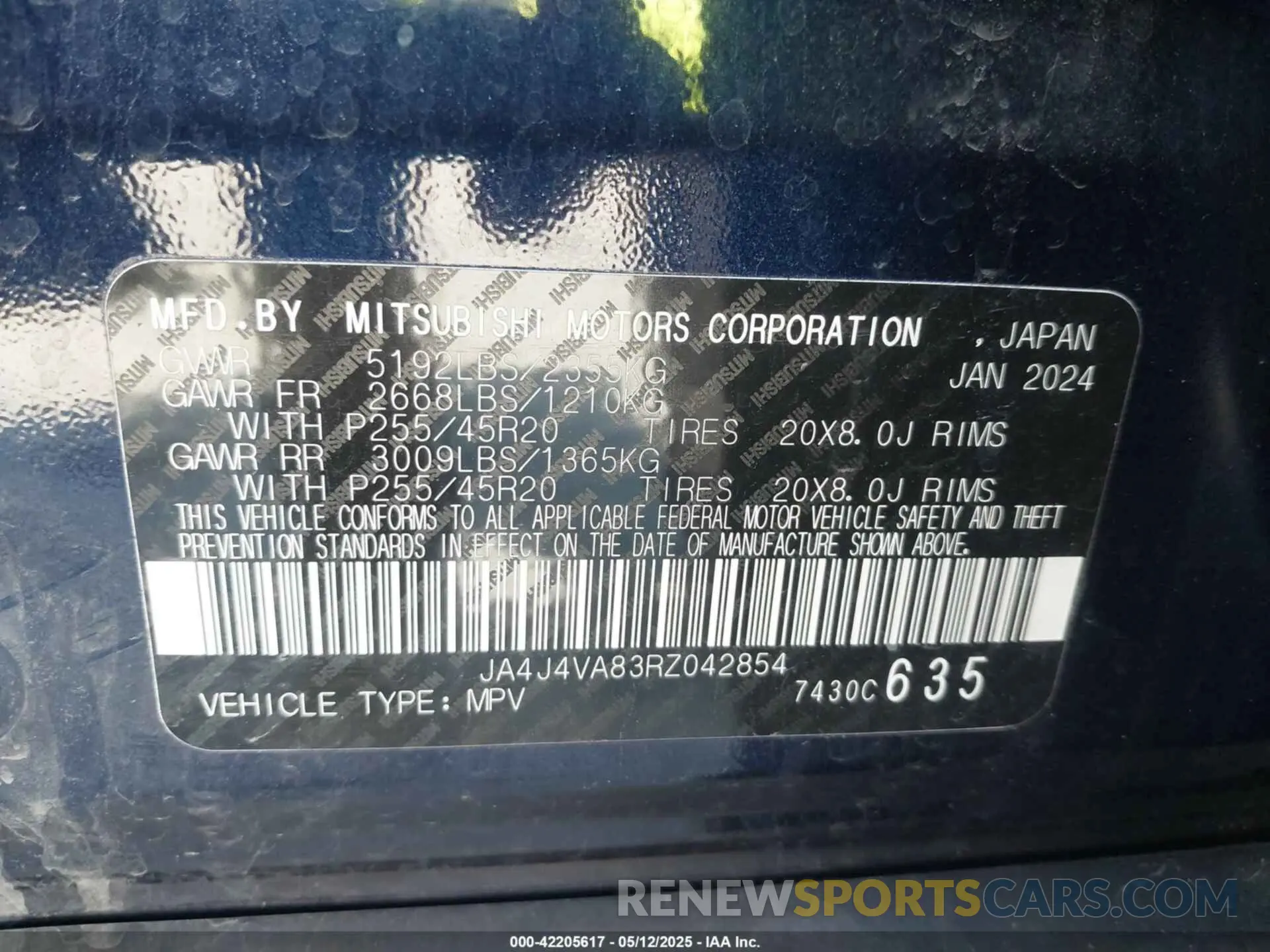 9 Photograph of a damaged car JA4J4VA83RZ042854 MITSUBISHI OUTLANDER 2024