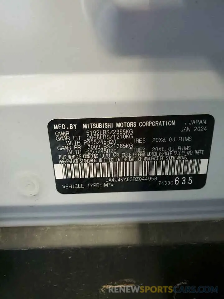 14 Photograph of a damaged car JA4J4VA83RZ044958 MITSUBISHI OUTLANDER 2024