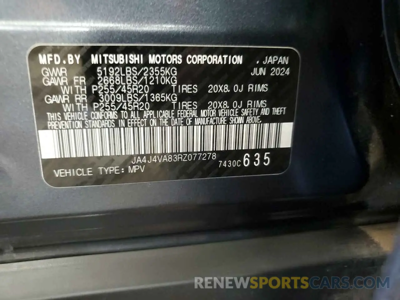 13 Photograph of a damaged car JA4J4VA83RZ077278 MITSUBISHI OUTLANDER 2024