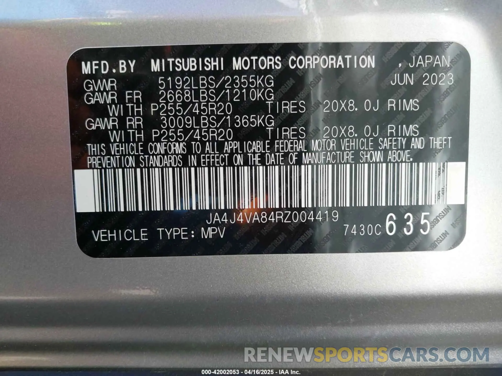 9 Photograph of a damaged car JA4J4VA84RZ004419 MITSUBISHI OUTLANDER 2024
