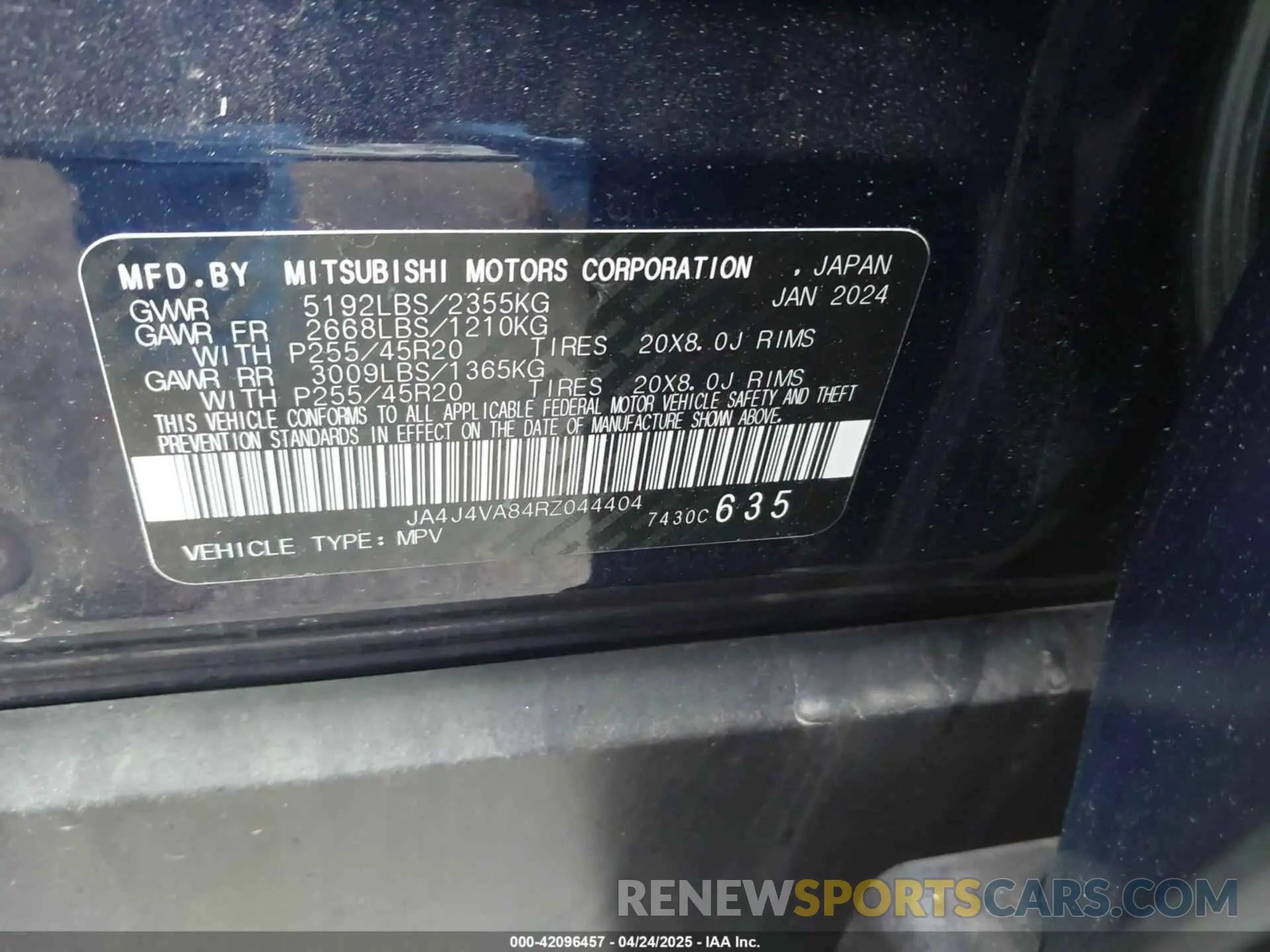 9 Photograph of a damaged car JA4J4VA84RZ044404 MITSUBISHI OUTLANDER 2024