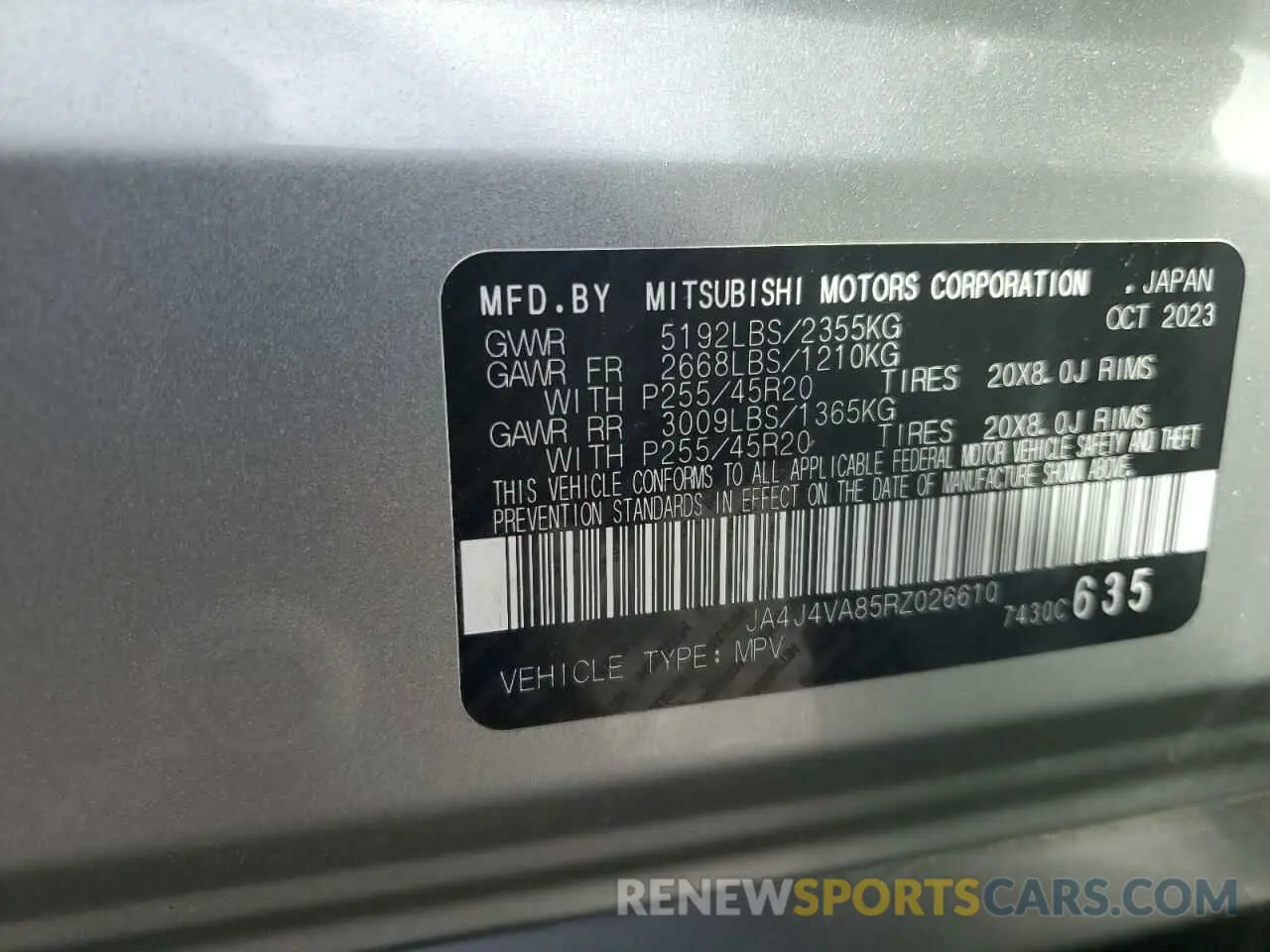 14 Photograph of a damaged car JA4J4VA85RZ026610 MITSUBISHI OUTLANDER 2024