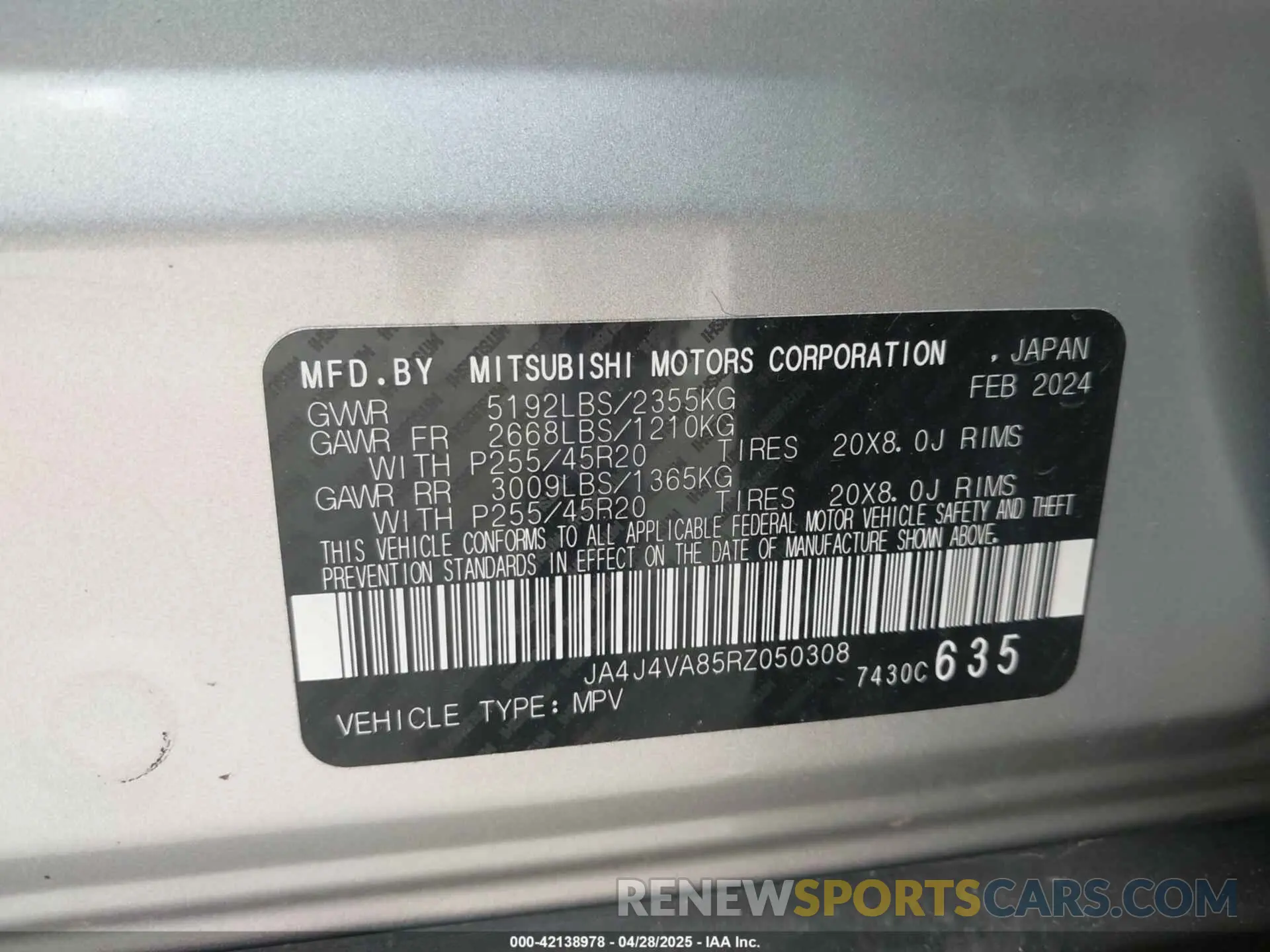 9 Photograph of a damaged car JA4J4VA85RZ050308 MITSUBISHI OUTLANDER 2024