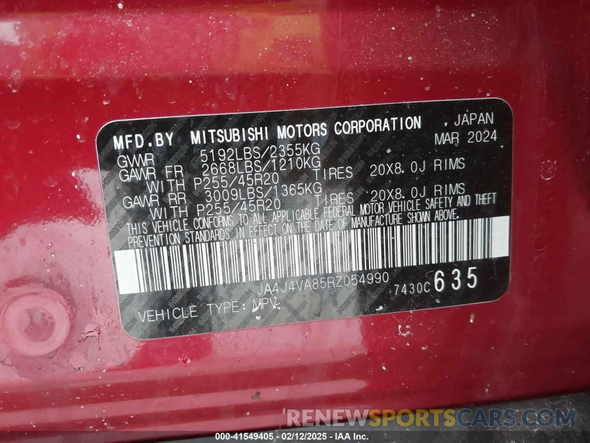 9 Photograph of a damaged car JA4J4VA85RZ054990 MITSUBISHI OUTLANDER 2024