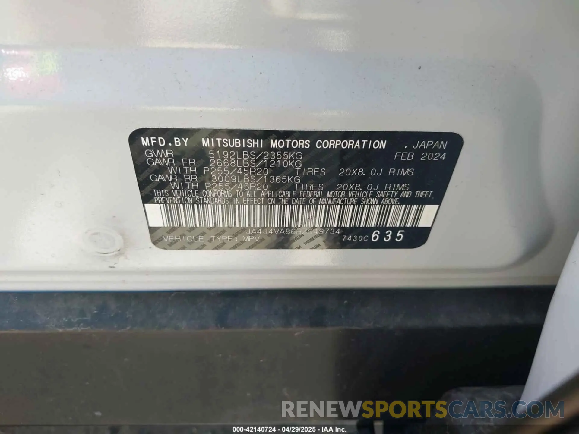 9 Photograph of a damaged car JA4J4VA86RZ049734 MITSUBISHI OUTLANDER 2024