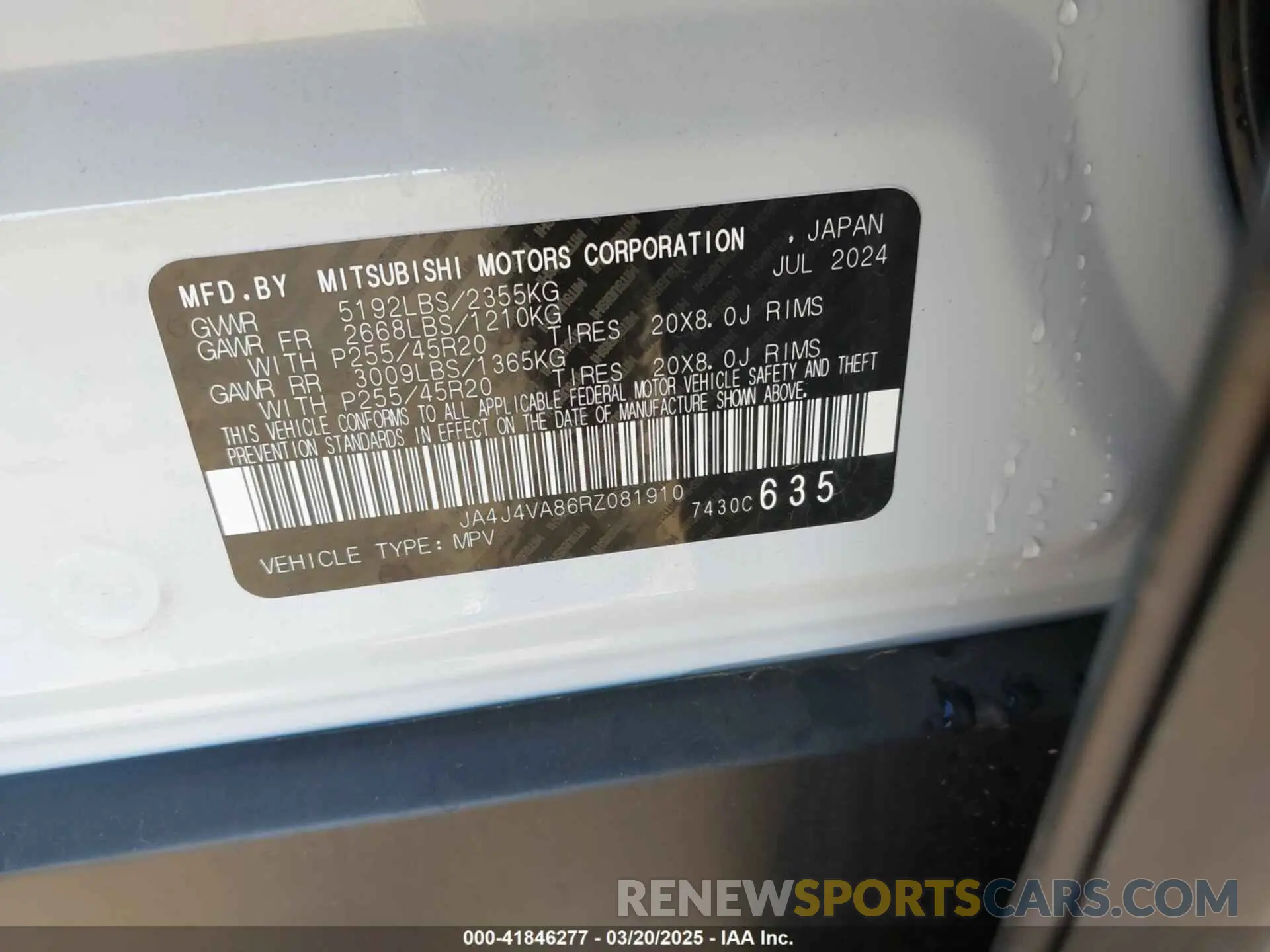 9 Photograph of a damaged car JA4J4VA86RZ081910 MITSUBISHI OUTLANDER 2024