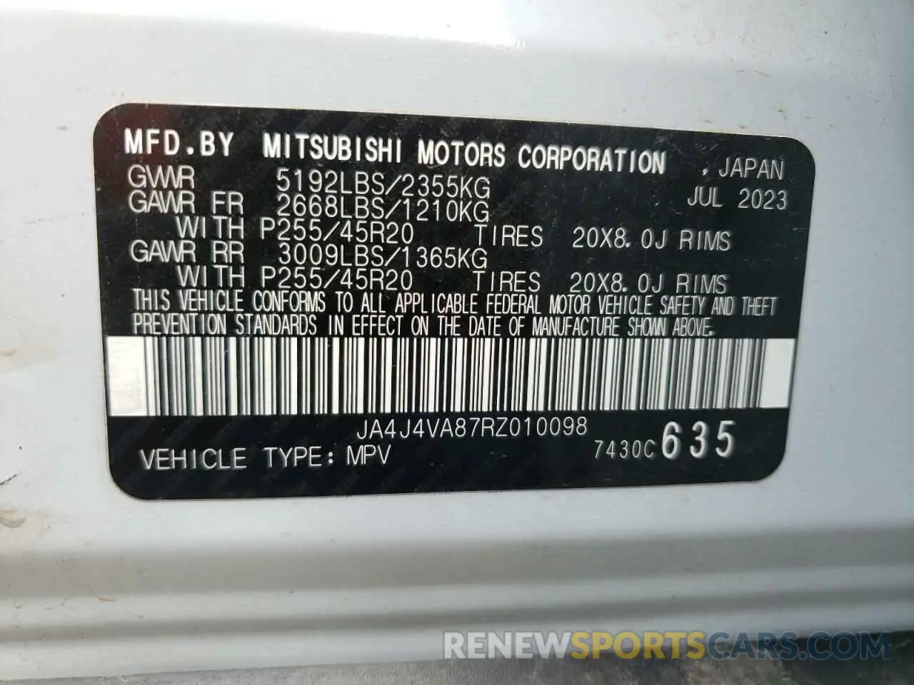 14 Photograph of a damaged car JA4J4VA87RZ010098 MITSUBISHI OUTLANDER 2024