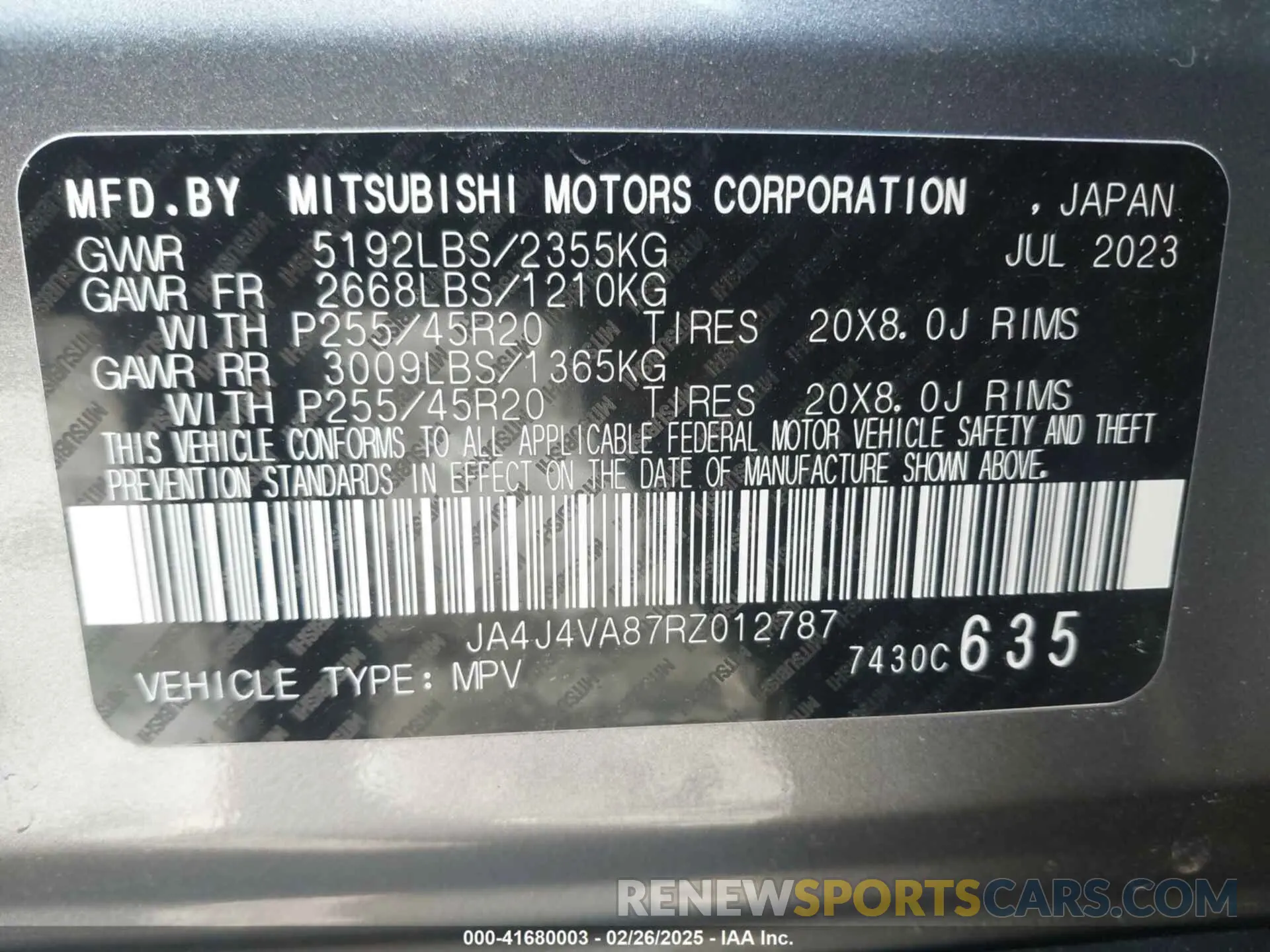 9 Photograph of a damaged car JA4J4VA87RZ012787 MITSUBISHI OUTLANDER 2024