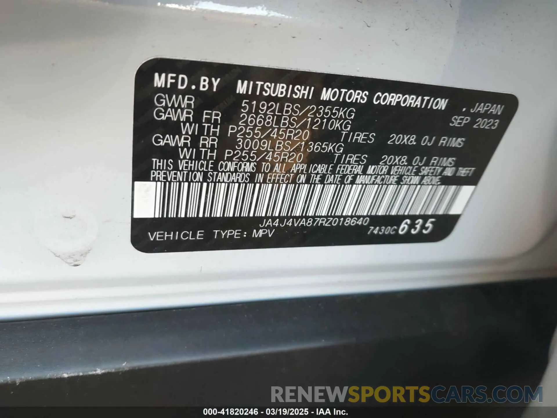 9 Photograph of a damaged car JA4J4VA87RZ018640 MITSUBISHI OUTLANDER 2024