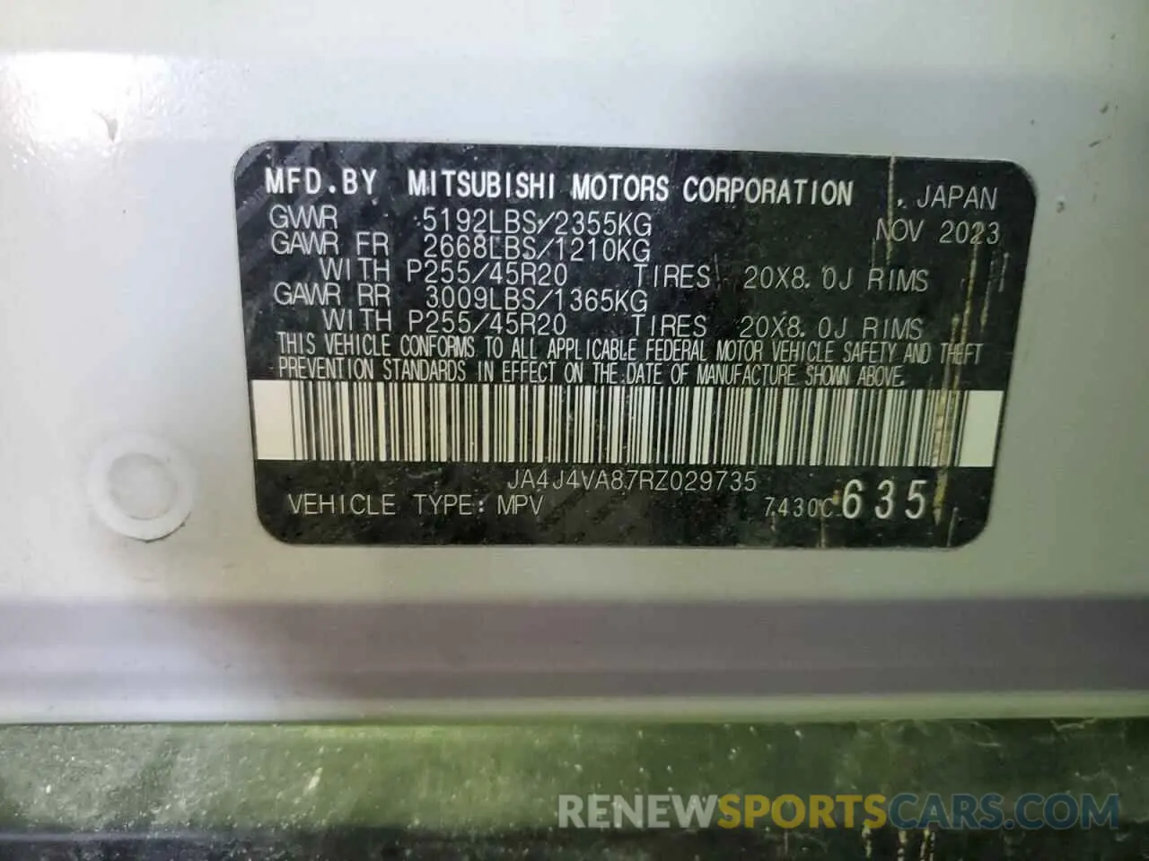 13 Photograph of a damaged car JA4J4VA87RZ029735 MITSUBISHI OUTLANDER 2024