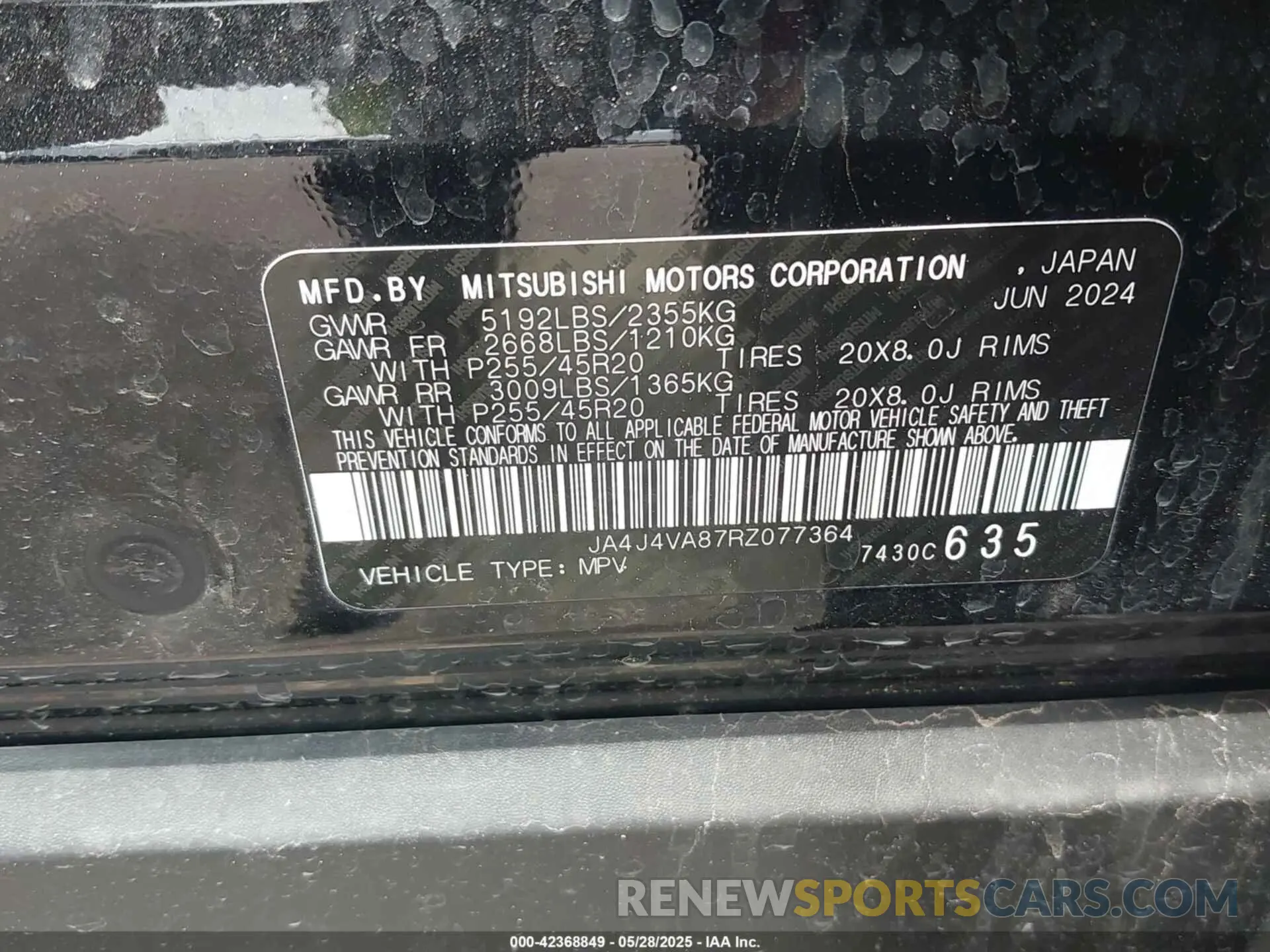9 Photograph of a damaged car JA4J4VA87RZ077364 MITSUBISHI OUTLANDER 2024