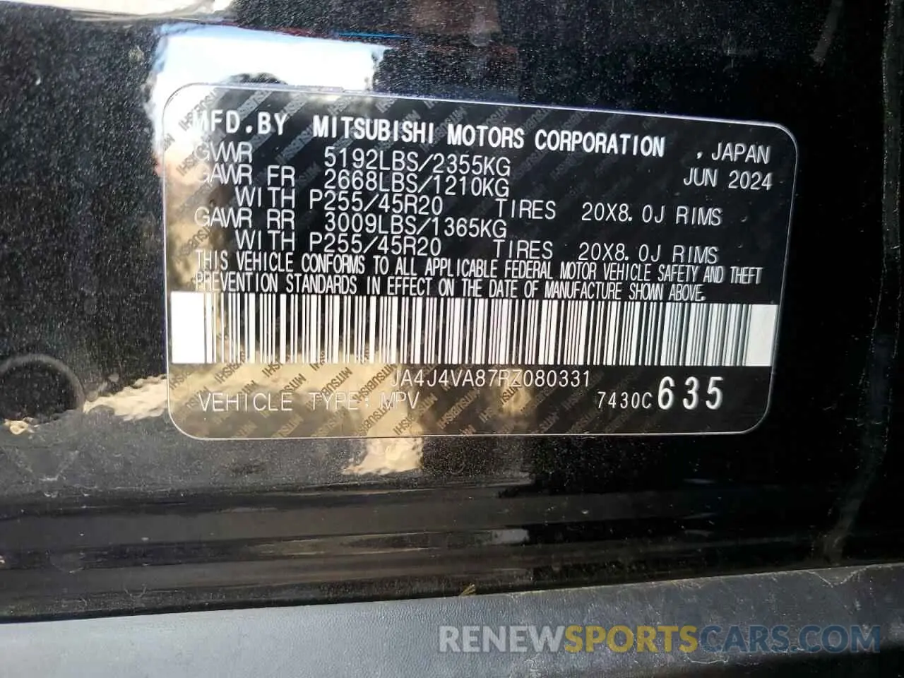 16 Photograph of a damaged car JA4J4VA87RZ080331 MITSUBISHI OUTLANDER 2024