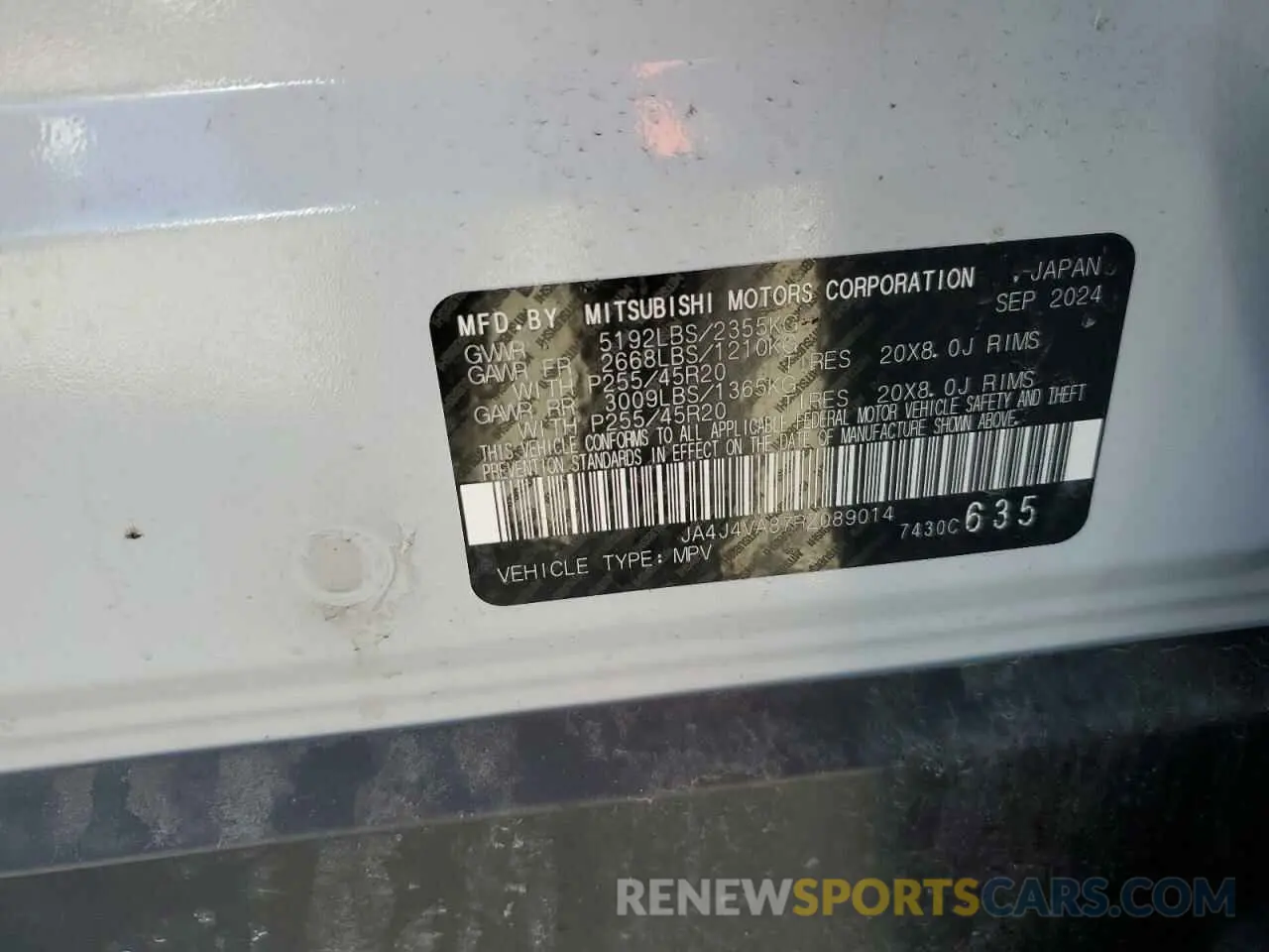 13 Photograph of a damaged car JA4J4VA87RZ089014 MITSUBISHI OUTLANDER 2024