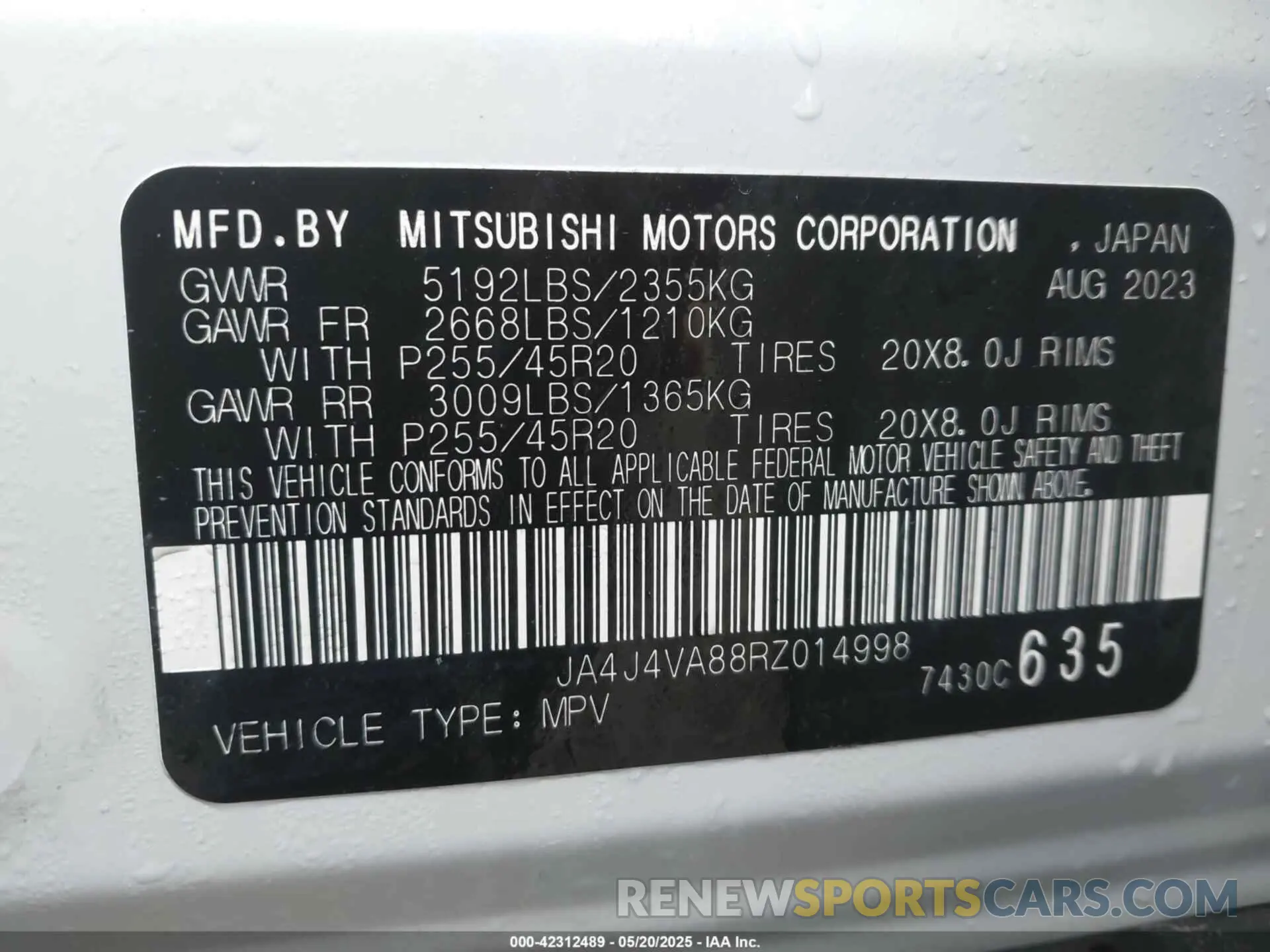 9 Photograph of a damaged car JA4J4VA88RZ014998 MITSUBISHI OUTLANDER 2024