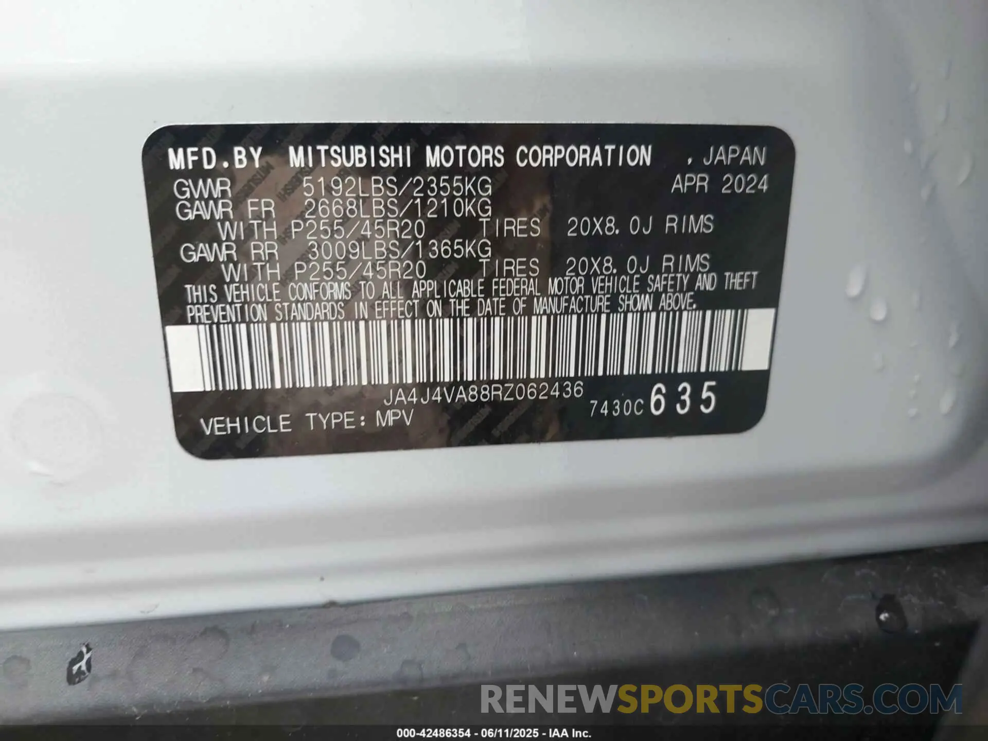 9 Photograph of a damaged car JA4J4VA88RZ062436 MITSUBISHI OUTLANDER 2024