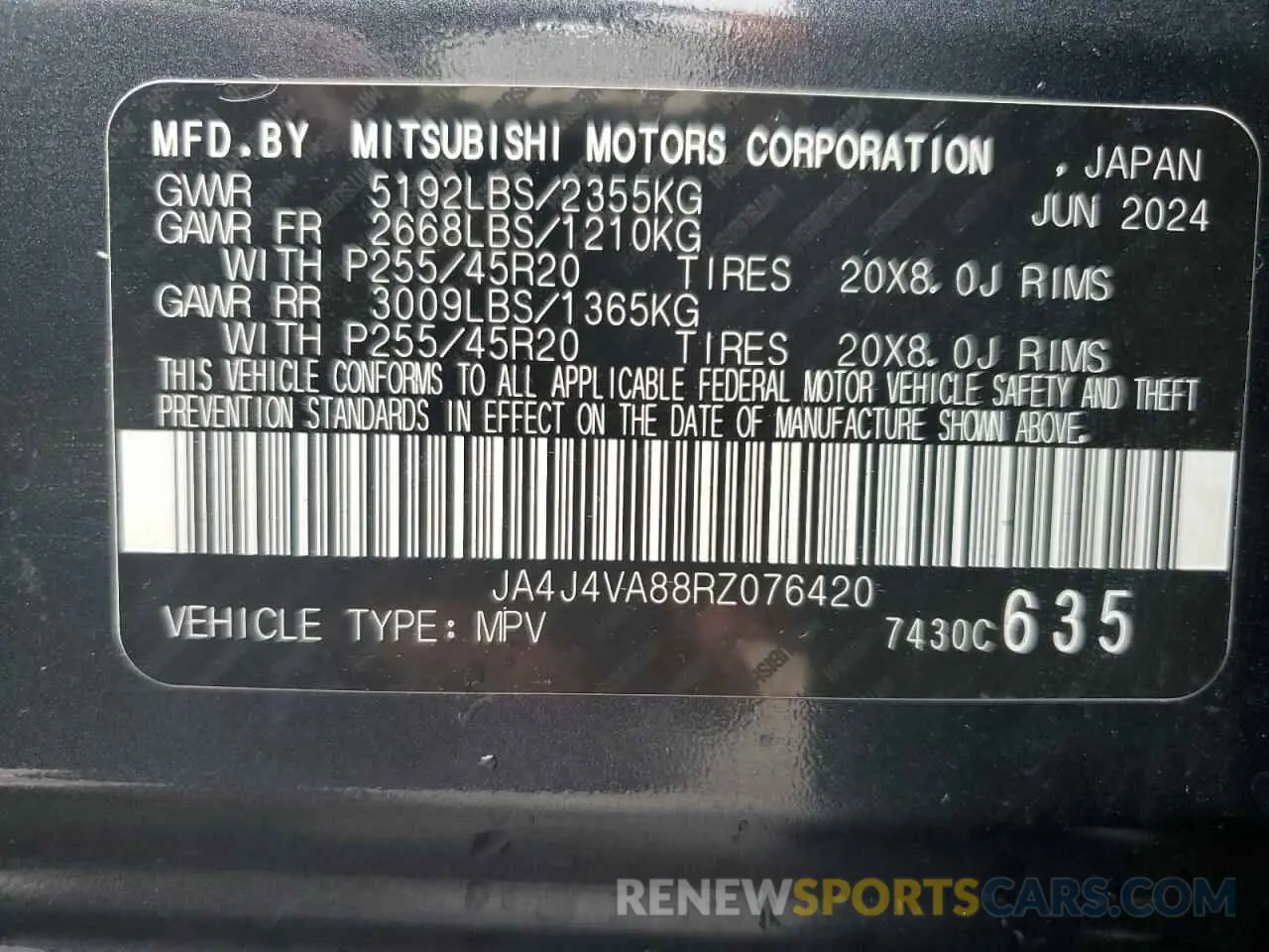 14 Photograph of a damaged car JA4J4VA88RZ076420 MITSUBISHI OUTLANDER 2024