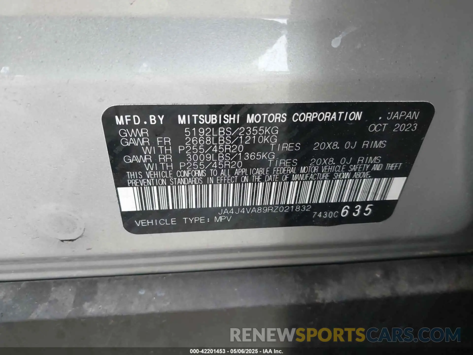 9 Photograph of a damaged car JA4J4VA89RZ021832 MITSUBISHI OUTLANDER 2024