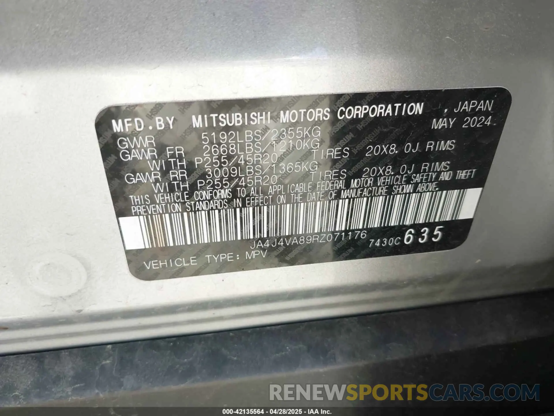 9 Photograph of a damaged car JA4J4VA89RZ071176 MITSUBISHI OUTLANDER 2024