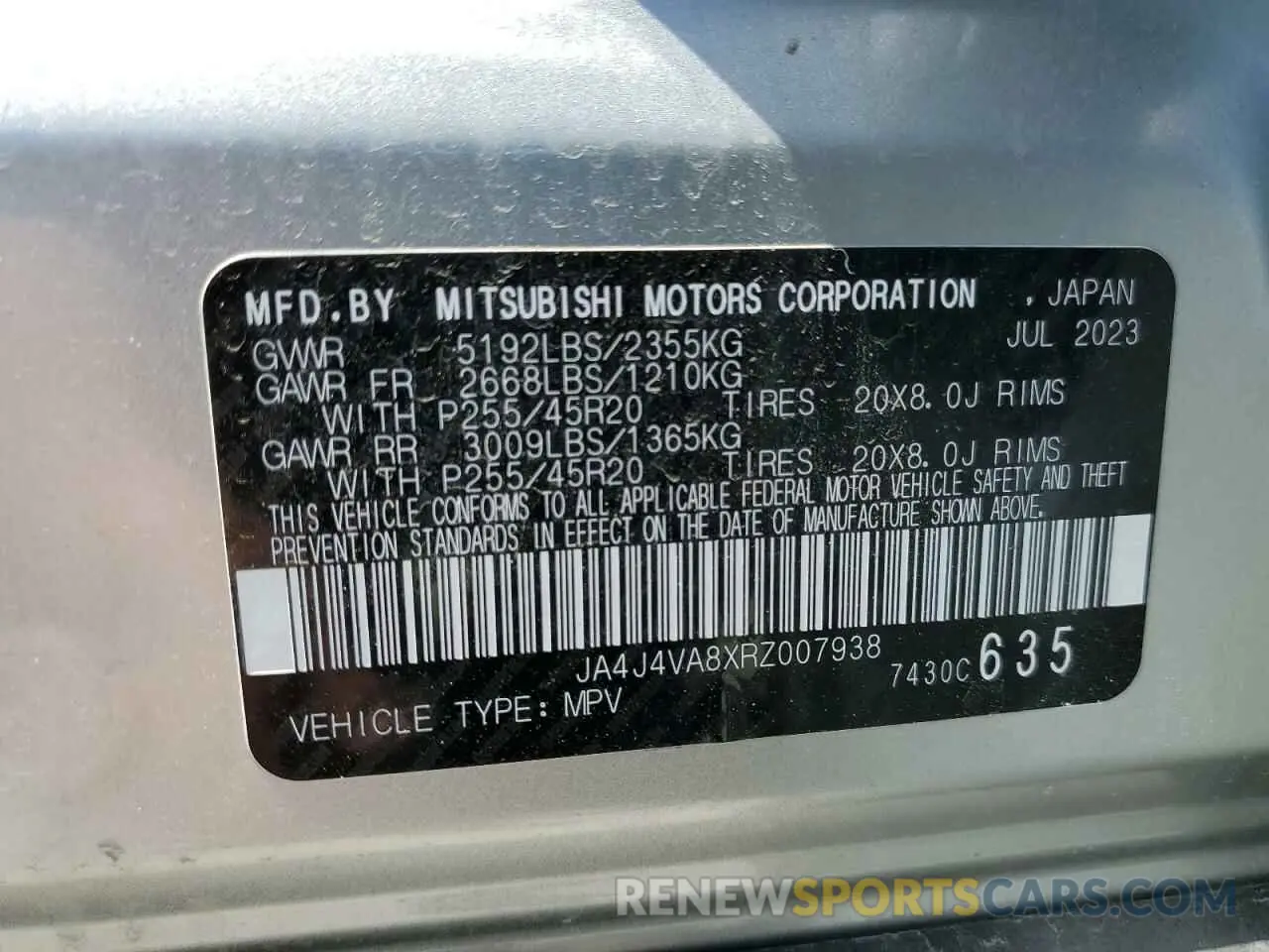 13 Photograph of a damaged car JA4J4VA8XRZ007938 MITSUBISHI OUTLANDER 2024