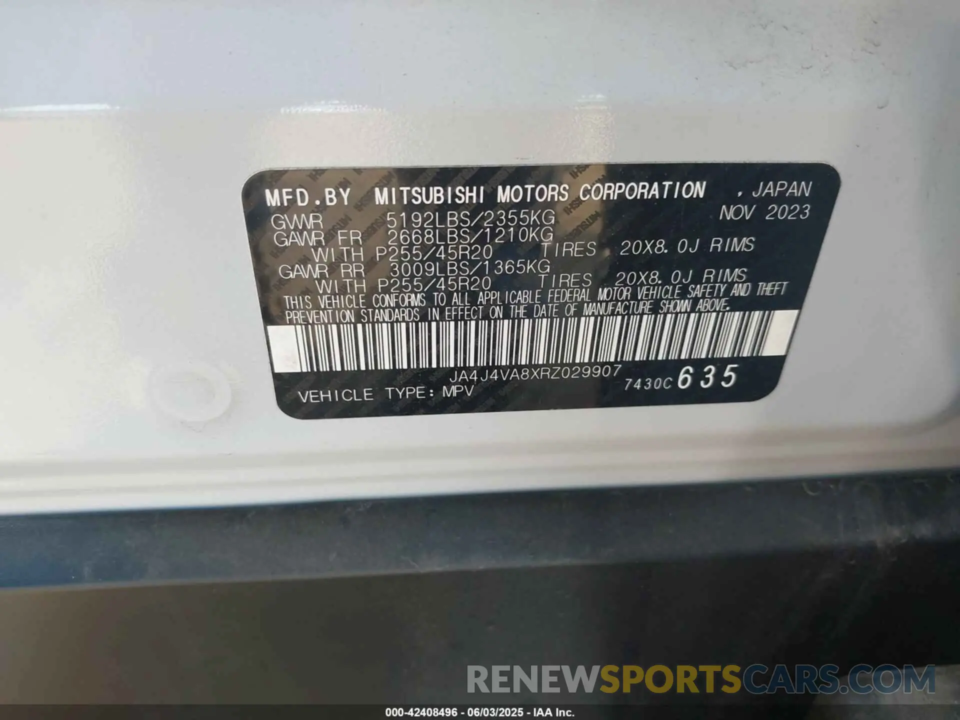 9 Photograph of a damaged car JA4J4VA8XRZ029907 MITSUBISHI OUTLANDER 2024