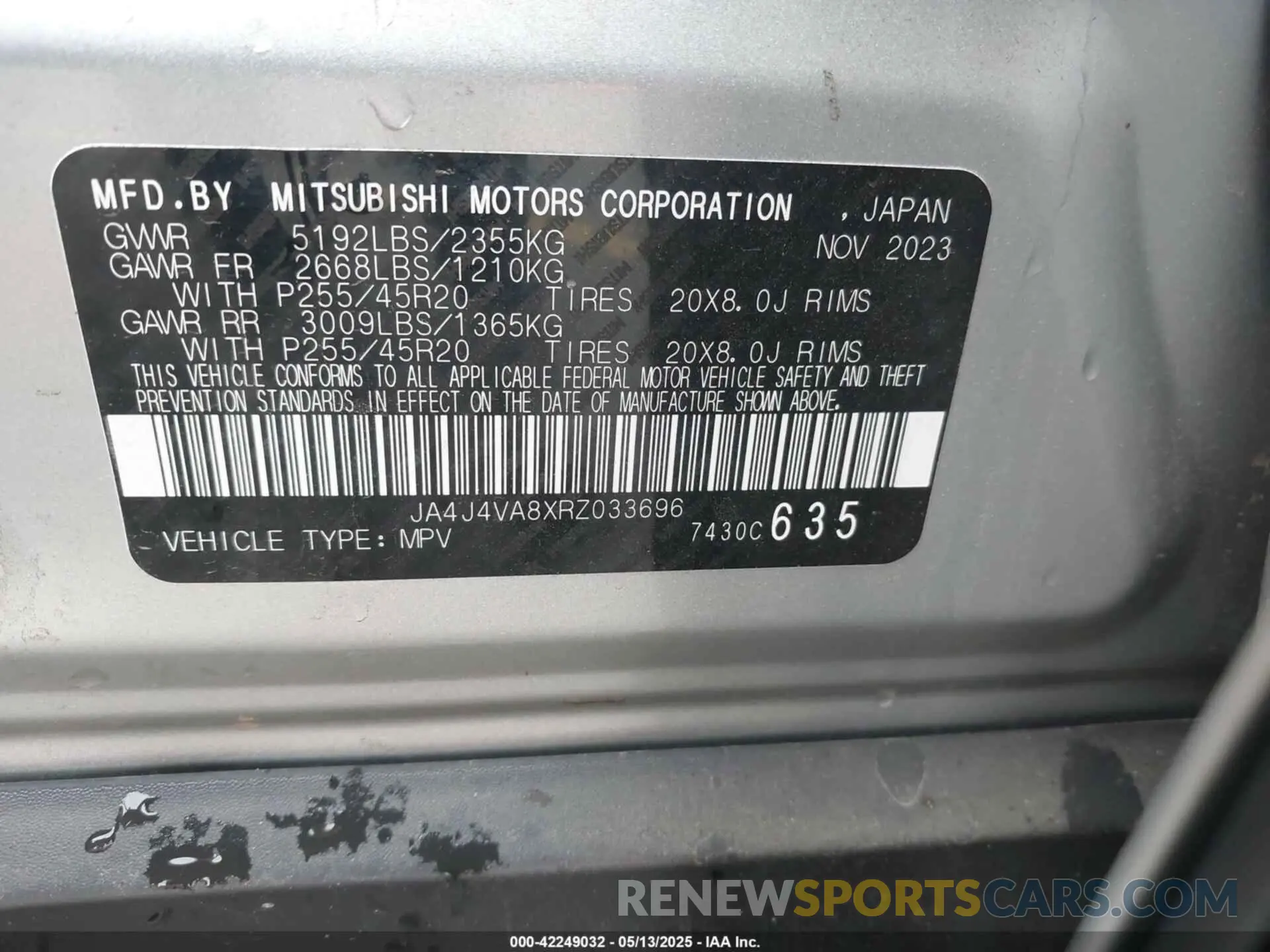 9 Photograph of a damaged car JA4J4VA8XRZ033696 MITSUBISHI OUTLANDER 2024