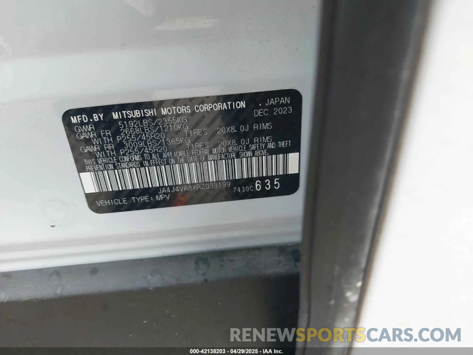 9 Photograph of a damaged car JA4J4VA8XRZ038199 MITSUBISHI OUTLANDER 2024