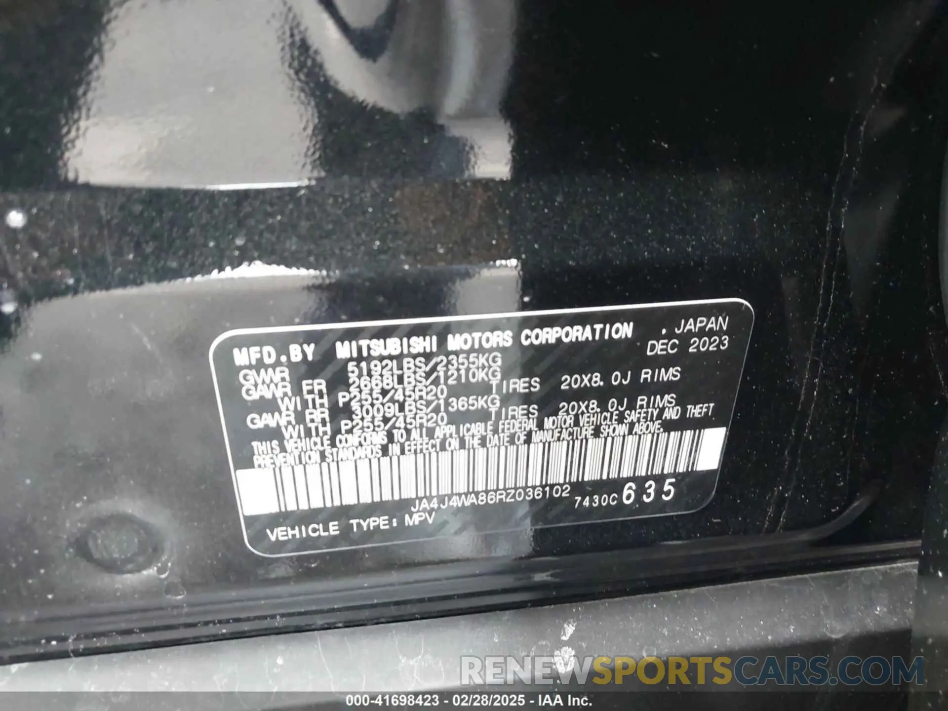 9 Photograph of a damaged car JA4J4WA86RZ036102 MITSUBISHI OUTLANDER 2024