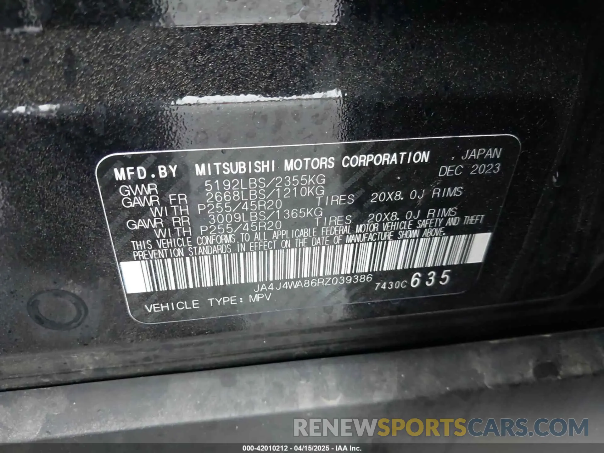 9 Photograph of a damaged car JA4J4WA86RZ039386 MITSUBISHI OUTLANDER 2024