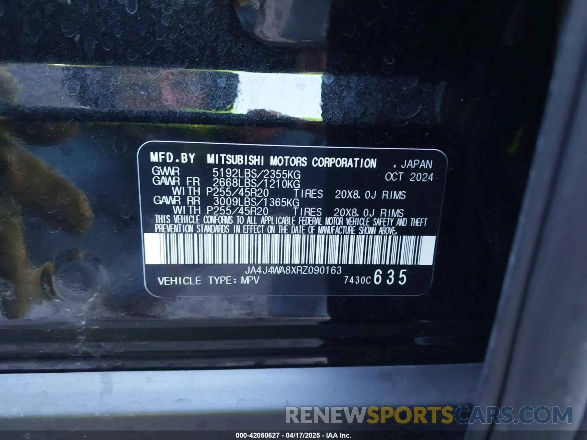 9 Photograph of a damaged car JA4J4WA8XRZ090163 MITSUBISHI OUTLANDER 2024