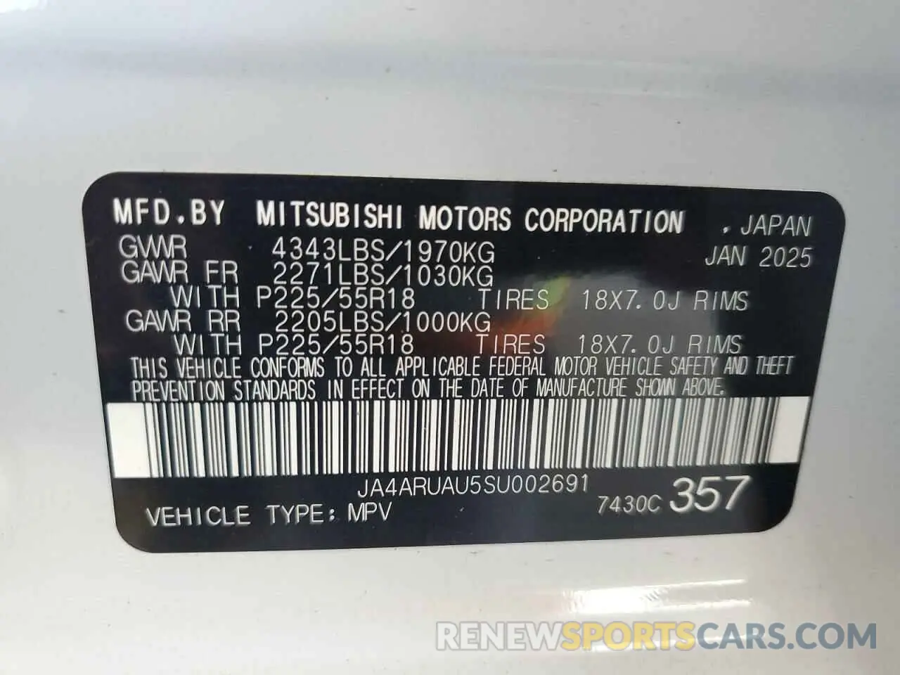 13 Photograph of a damaged car JA4ARUAU5SU002691 MITSUBISHI OUTLANDER 2025